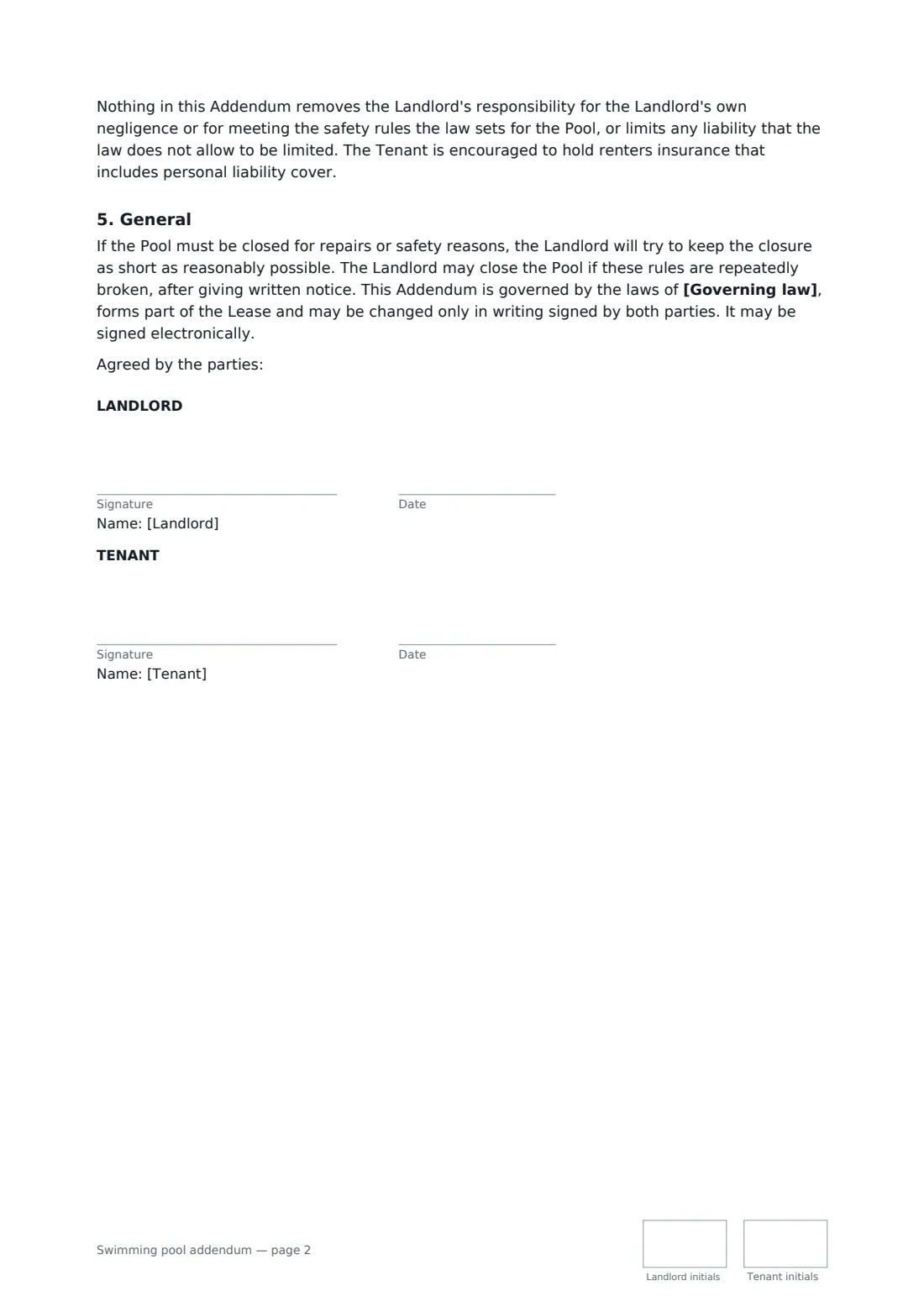 Swimming pool addendum — page 2 of 2
