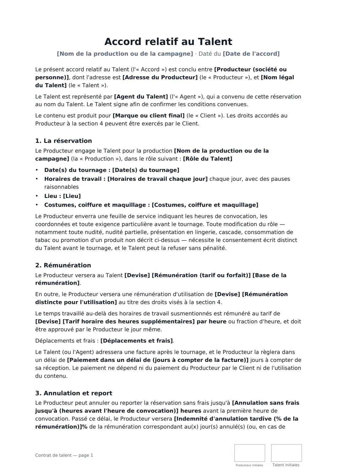 Contrat de talent — page 1 sur 3