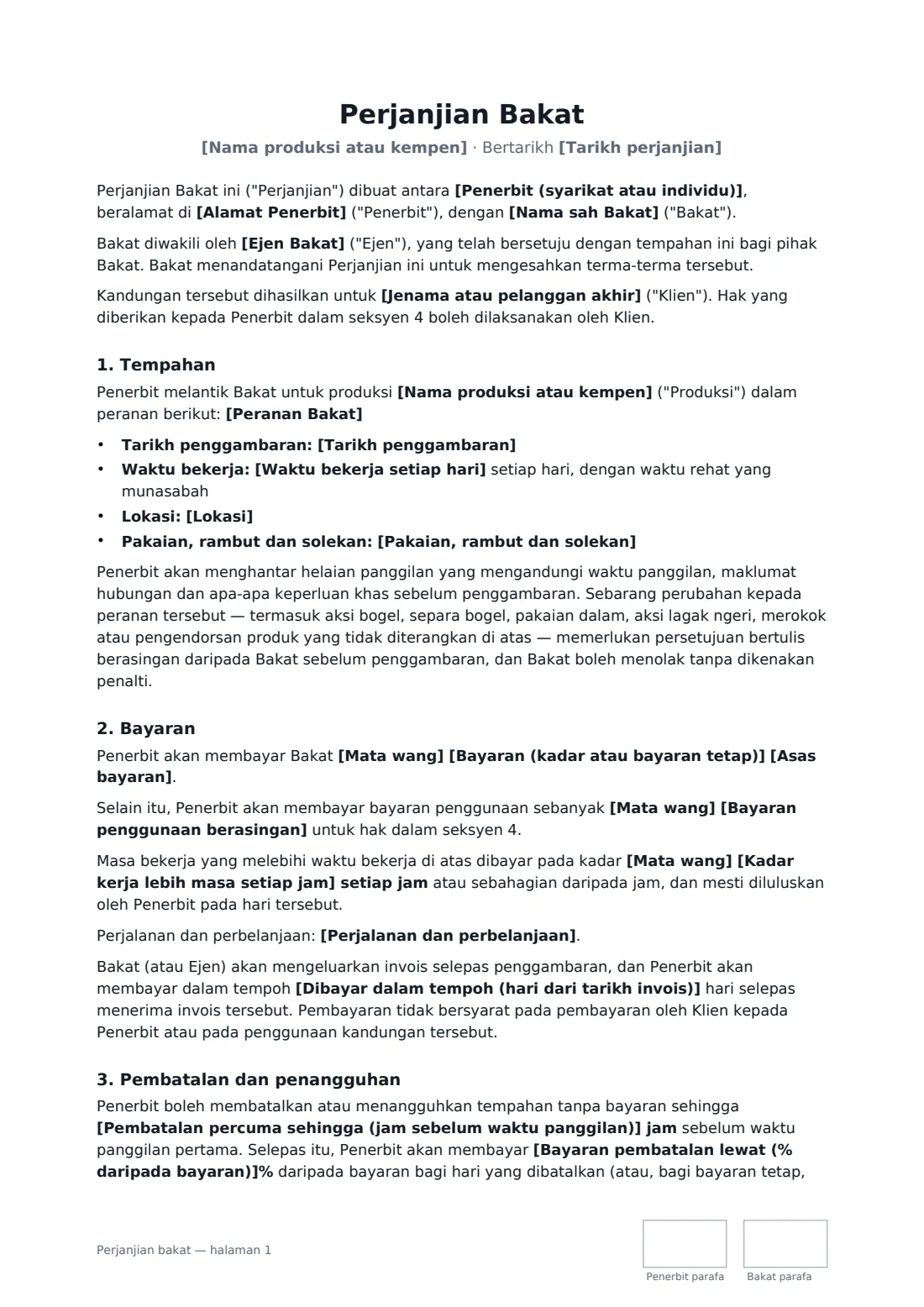 Perjanjian bakat — halaman 1 daripada 3
