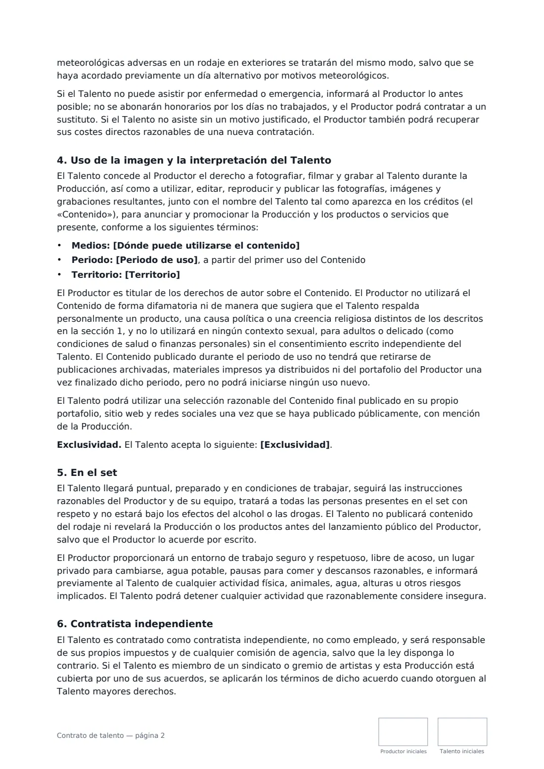 Contrato de talento: página 2 de 3