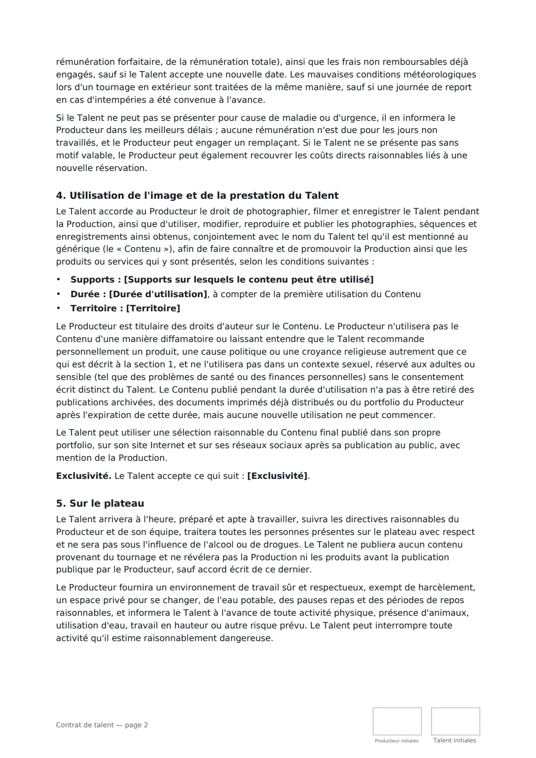 Contrat de talent — page 2 sur 3