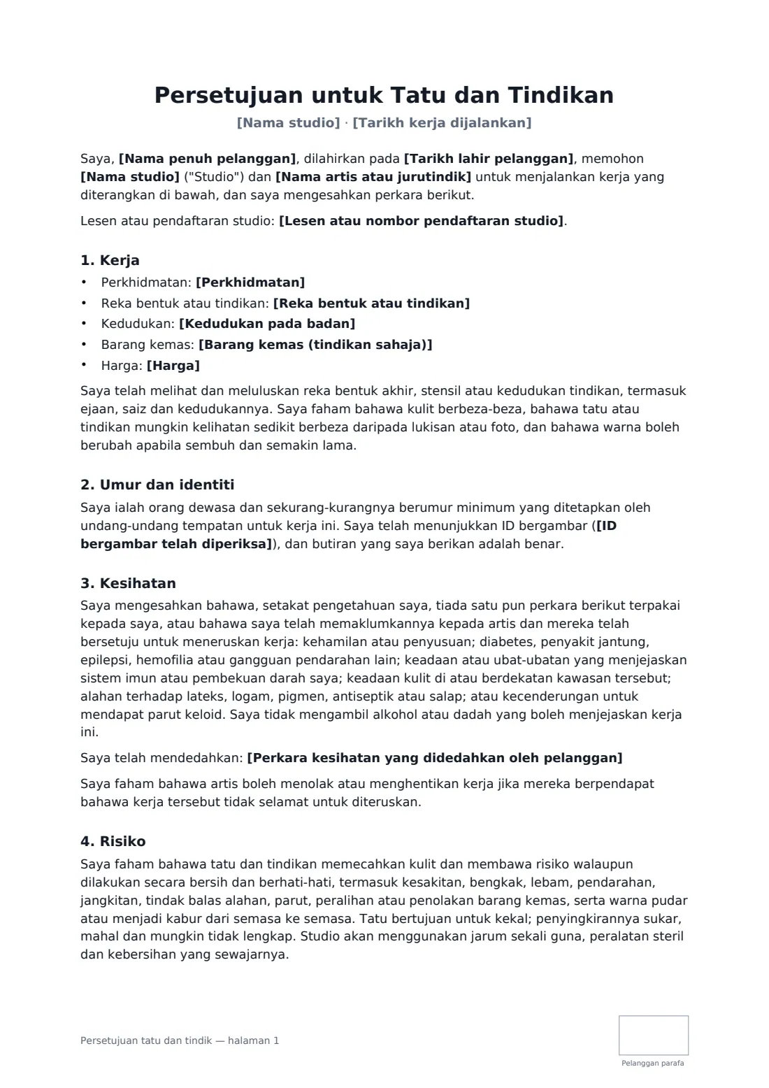Persetujuan tatu dan tindik — halaman 1 daripada 2