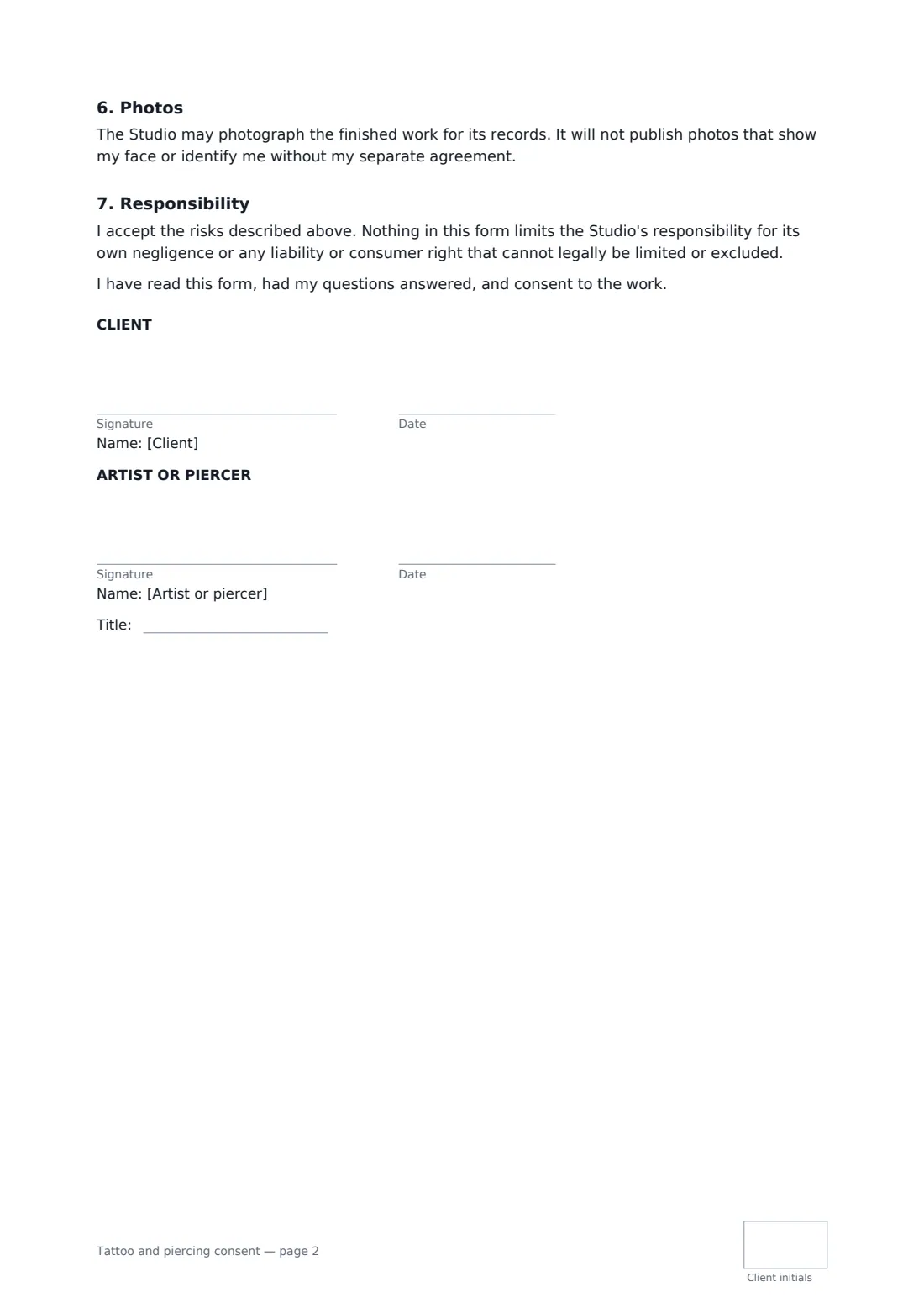 Tattoo and piercing consent — page 2 of 2