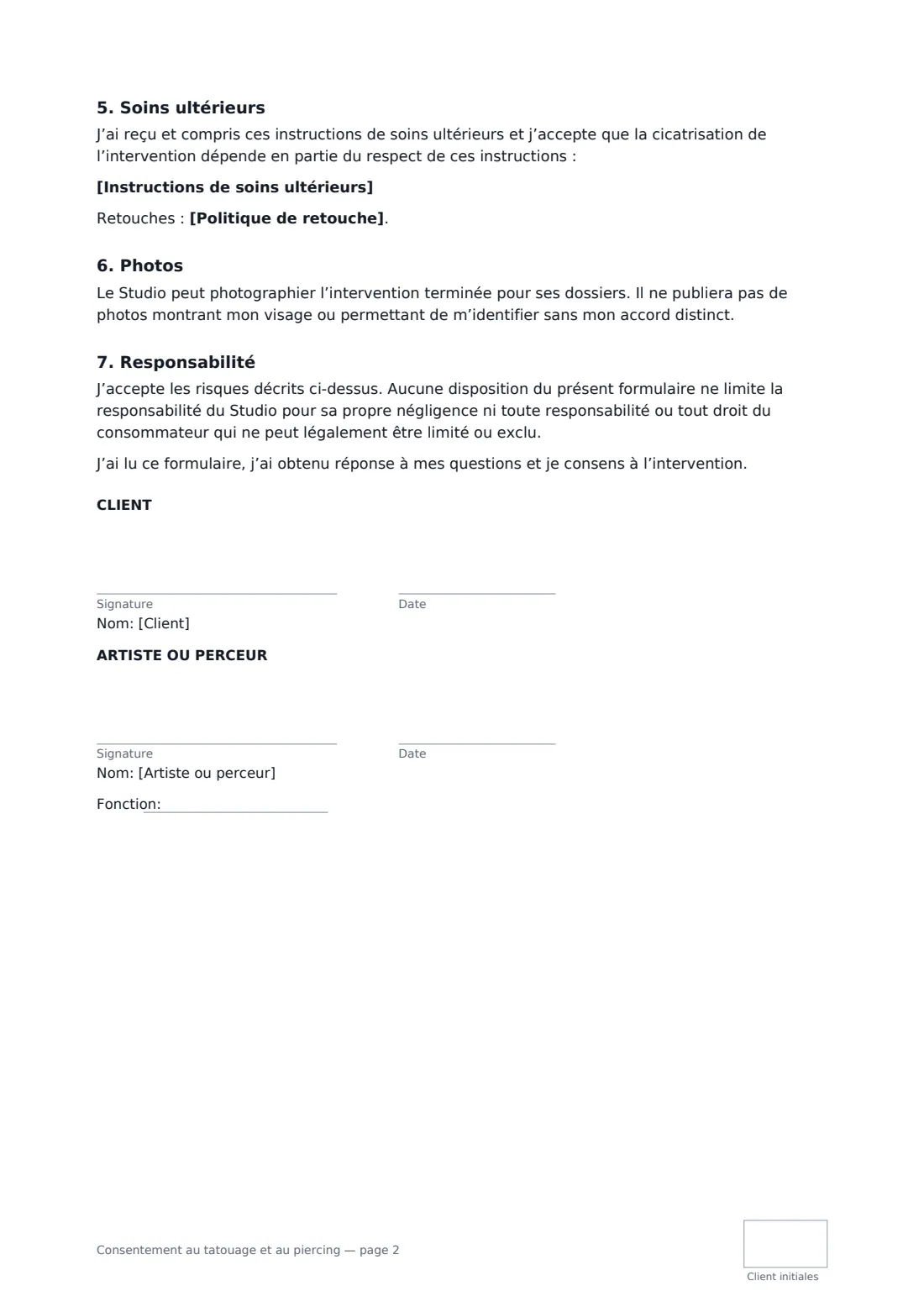 Consentement au tatouage et au piercing — page 2 sur 2