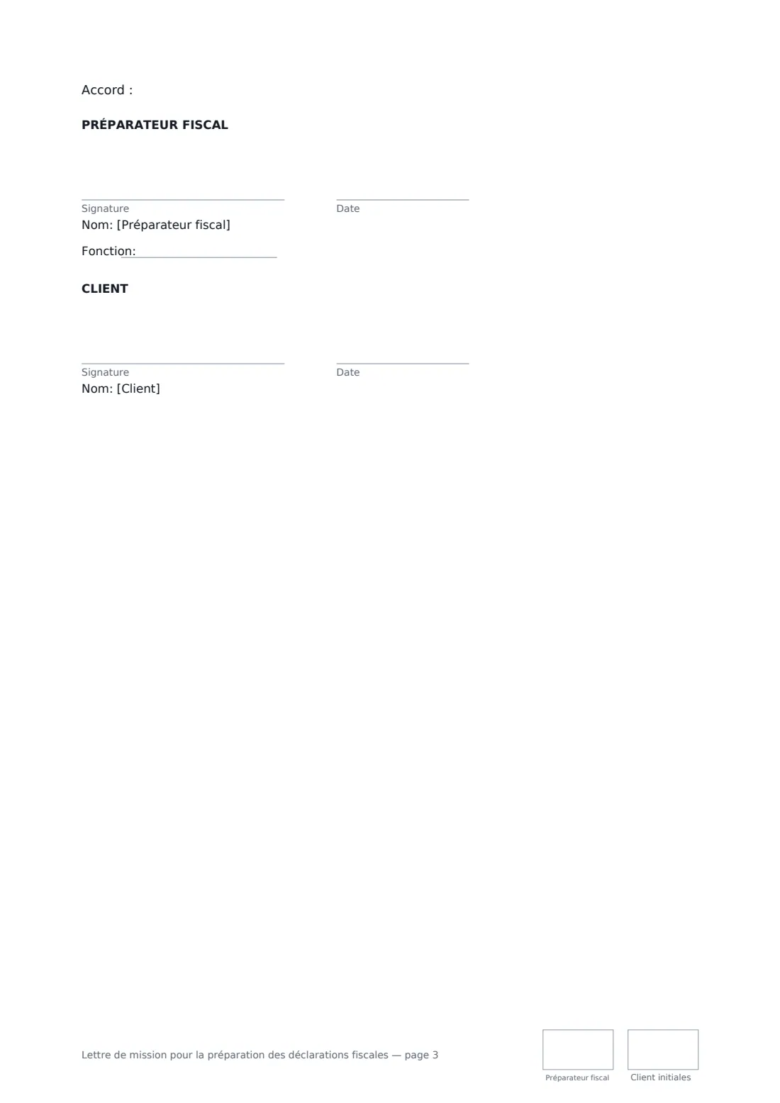 Lettre de mission pour la préparation des déclarations fiscales — page 3 sur 3