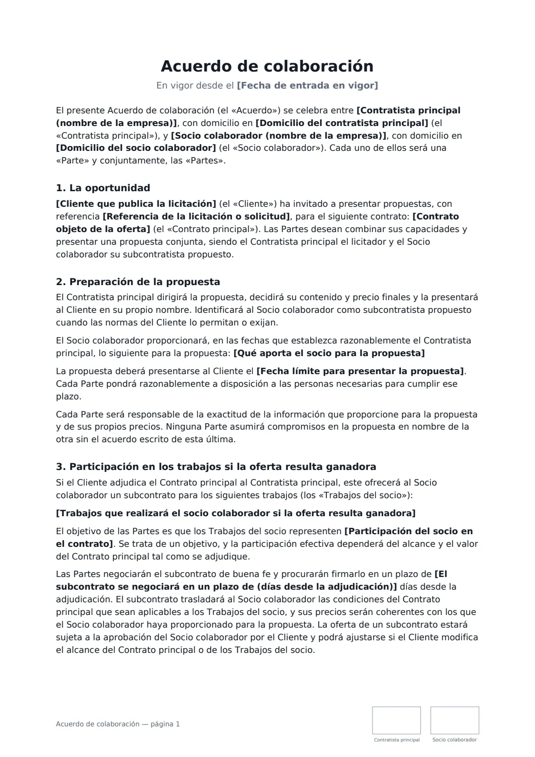 Acuerdo de colaboración: página 1 de 3