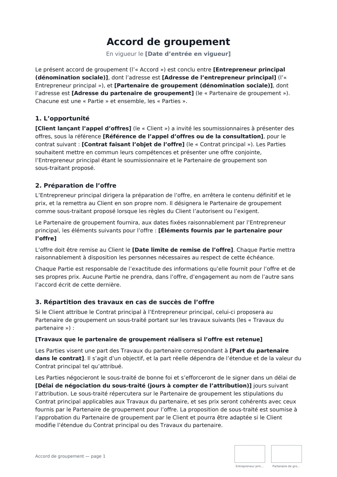 Accord de groupement — page 1 sur 3