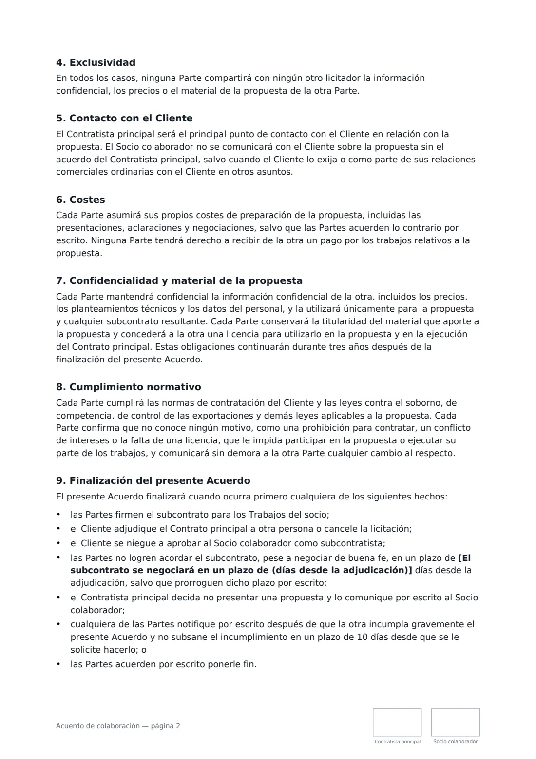 Acuerdo de colaboración: página 2 de 3