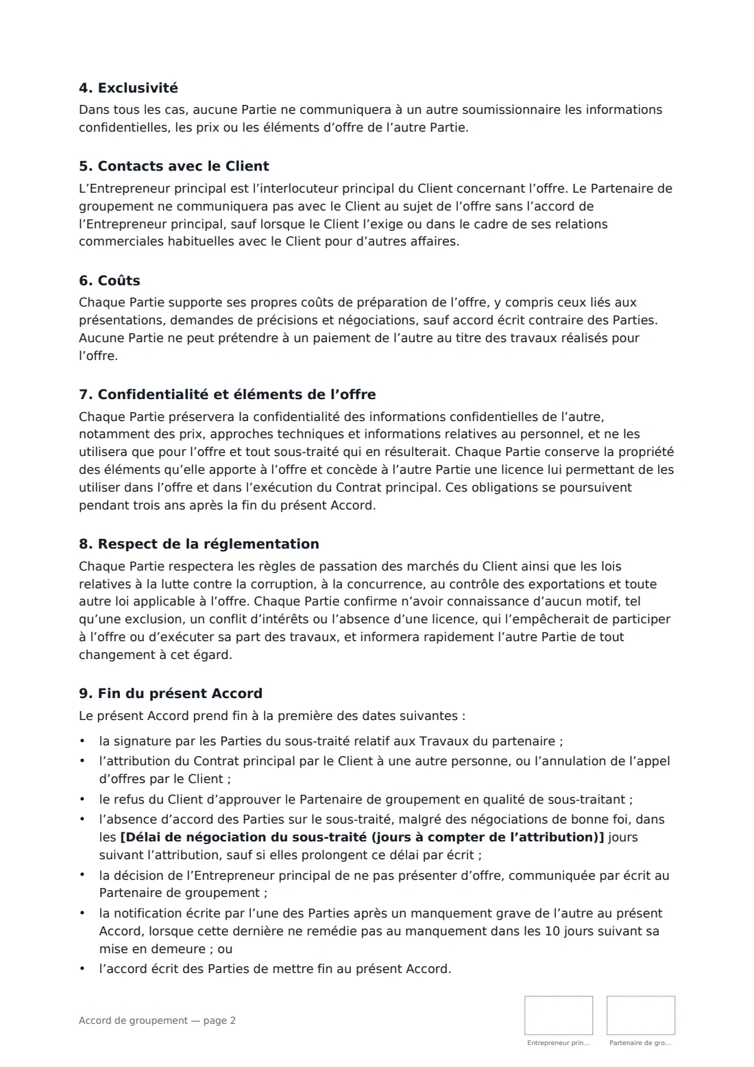 Accord de groupement — page 2 sur 3