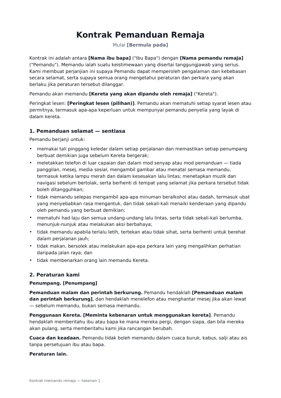 Kontrak memandu remaja — halaman 1 daripada 3