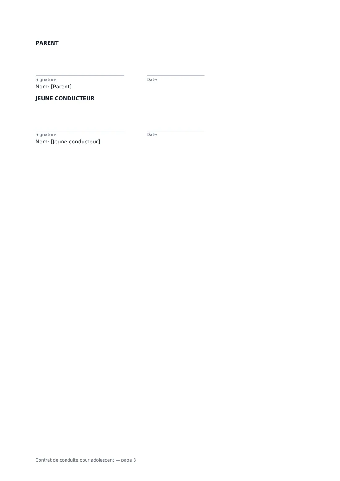 Contrat de conduite pour adolescent — page 3 sur 3