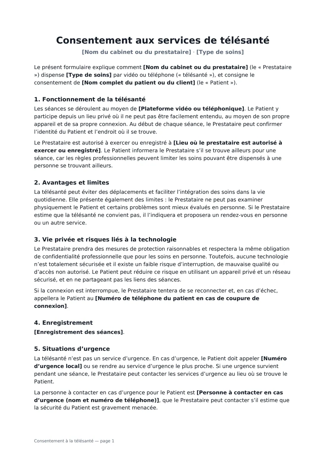 Consentement à la télésanté — page 1 sur 2