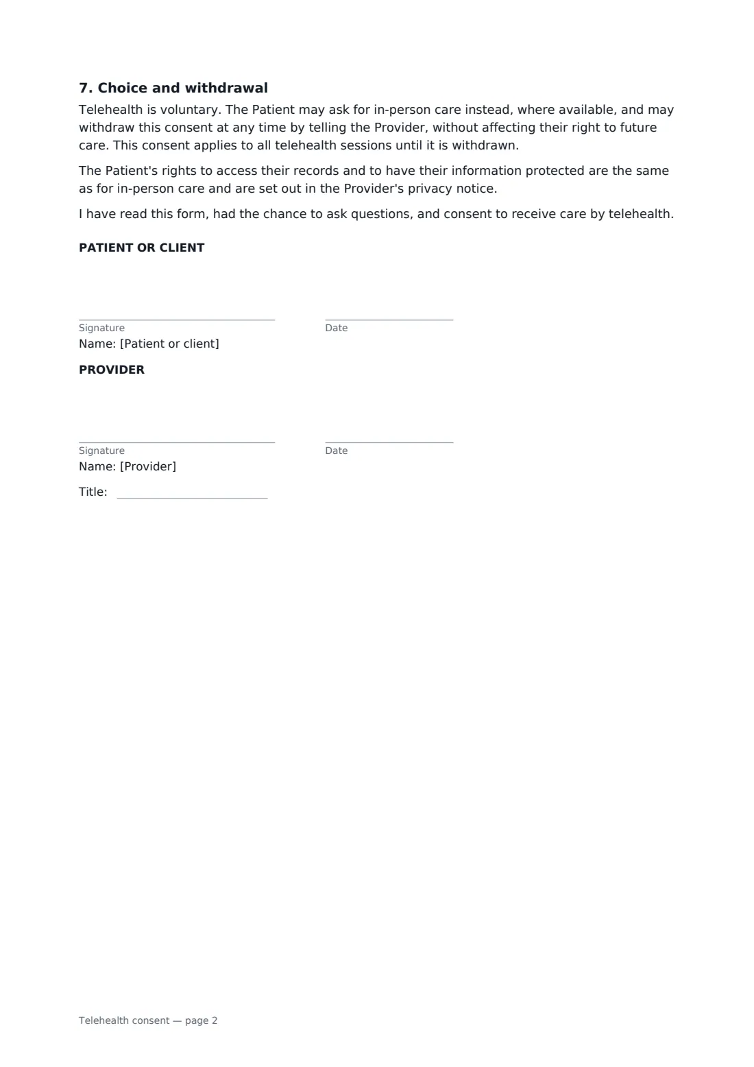 Telehealth consent — page 2 of 2