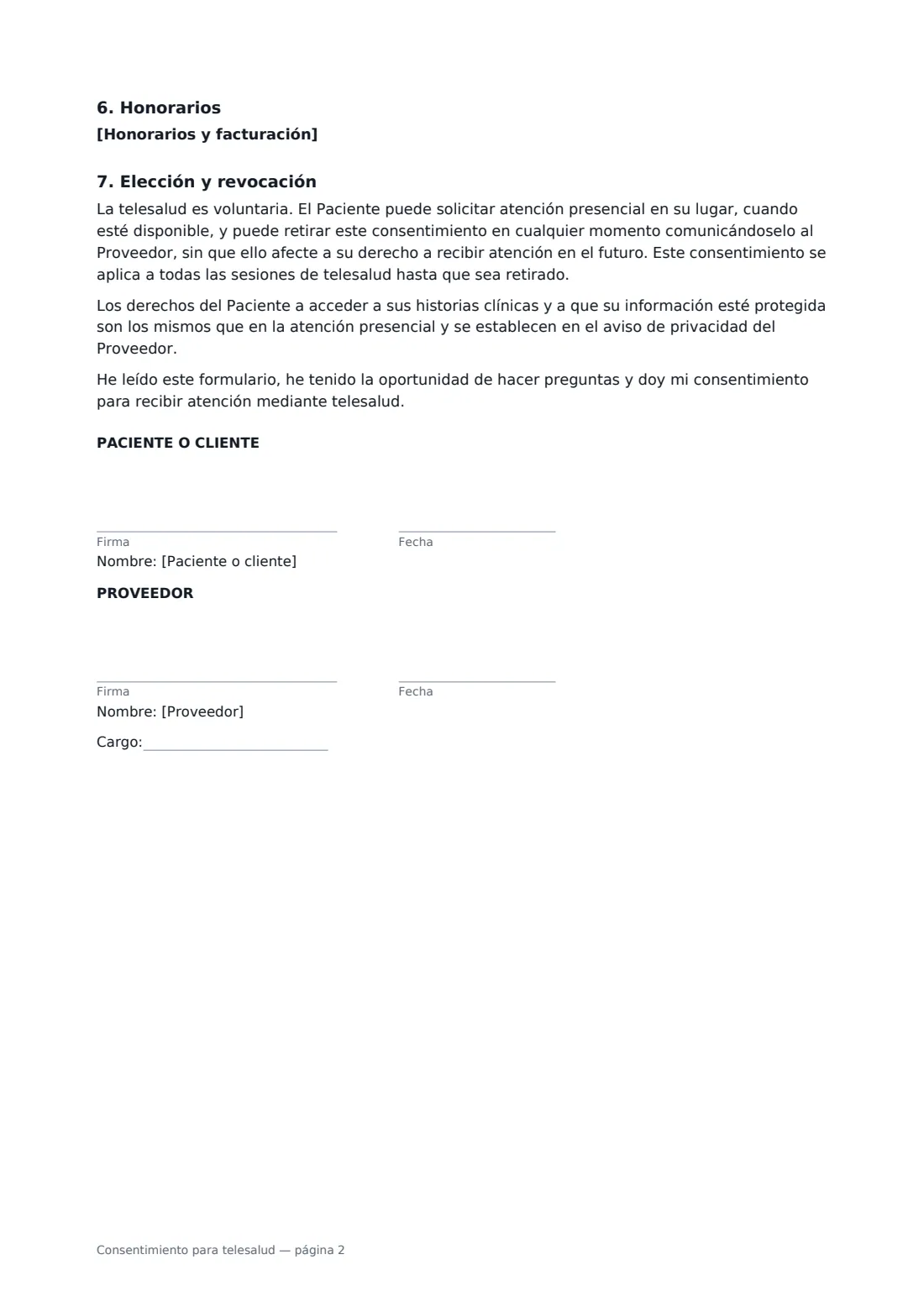 Consentimiento para telesalud: página 2 de 2