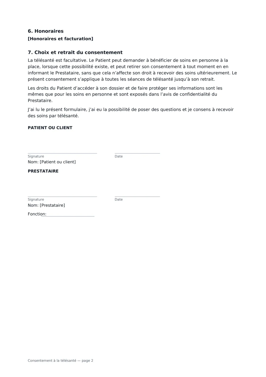Consentement à la télésanté — page 2 sur 2
