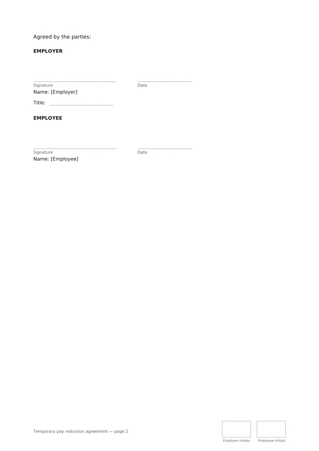 Temporary pay reduction agreement — page 2 of 2