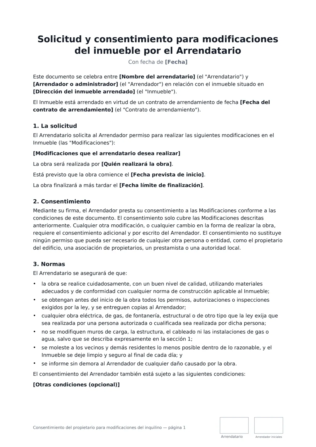 Consentimiento del propietario para modificaciones del inquilino: página 1 de 3