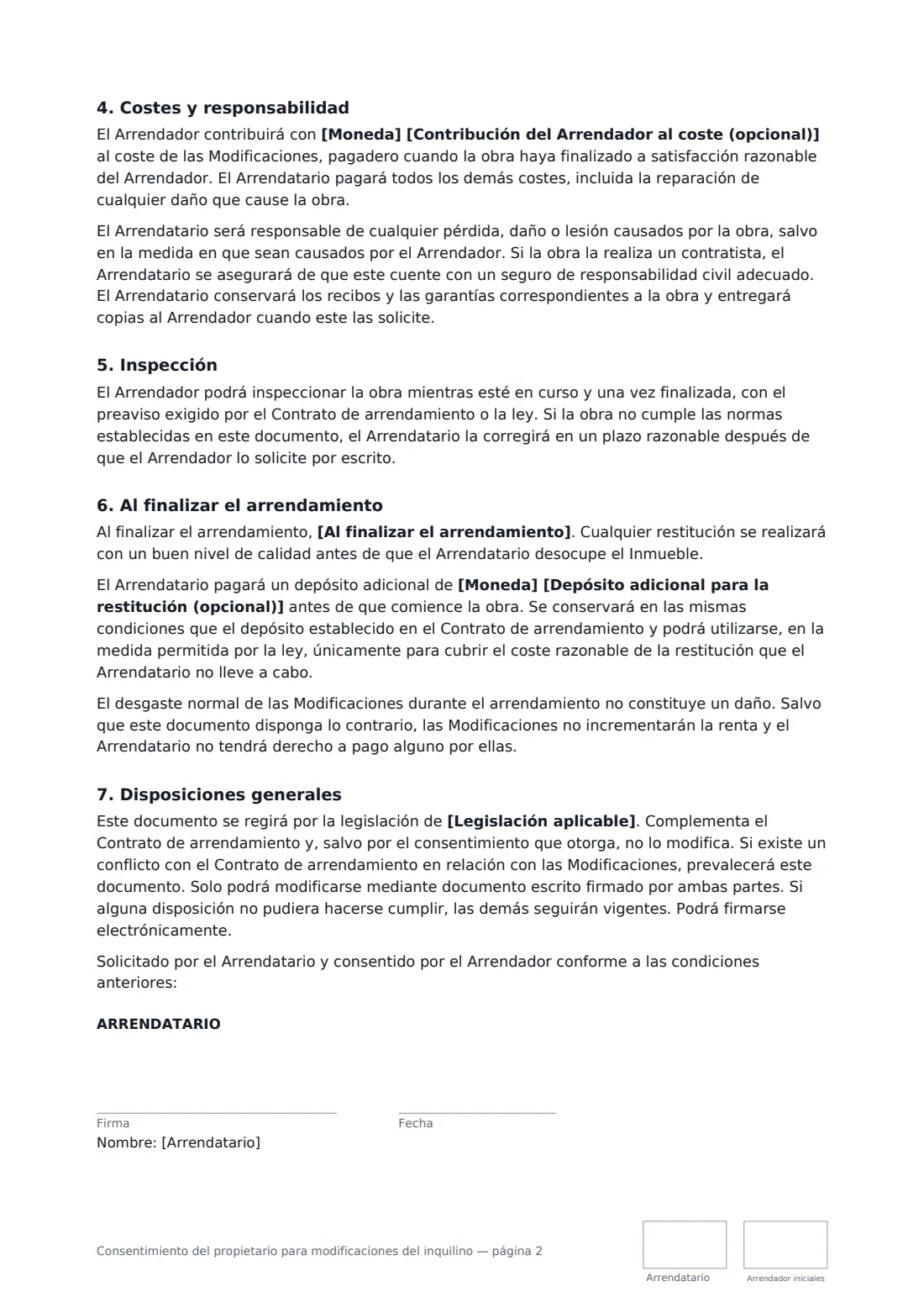 Consentimiento del propietario para modificaciones del inquilino: página 2 de 3