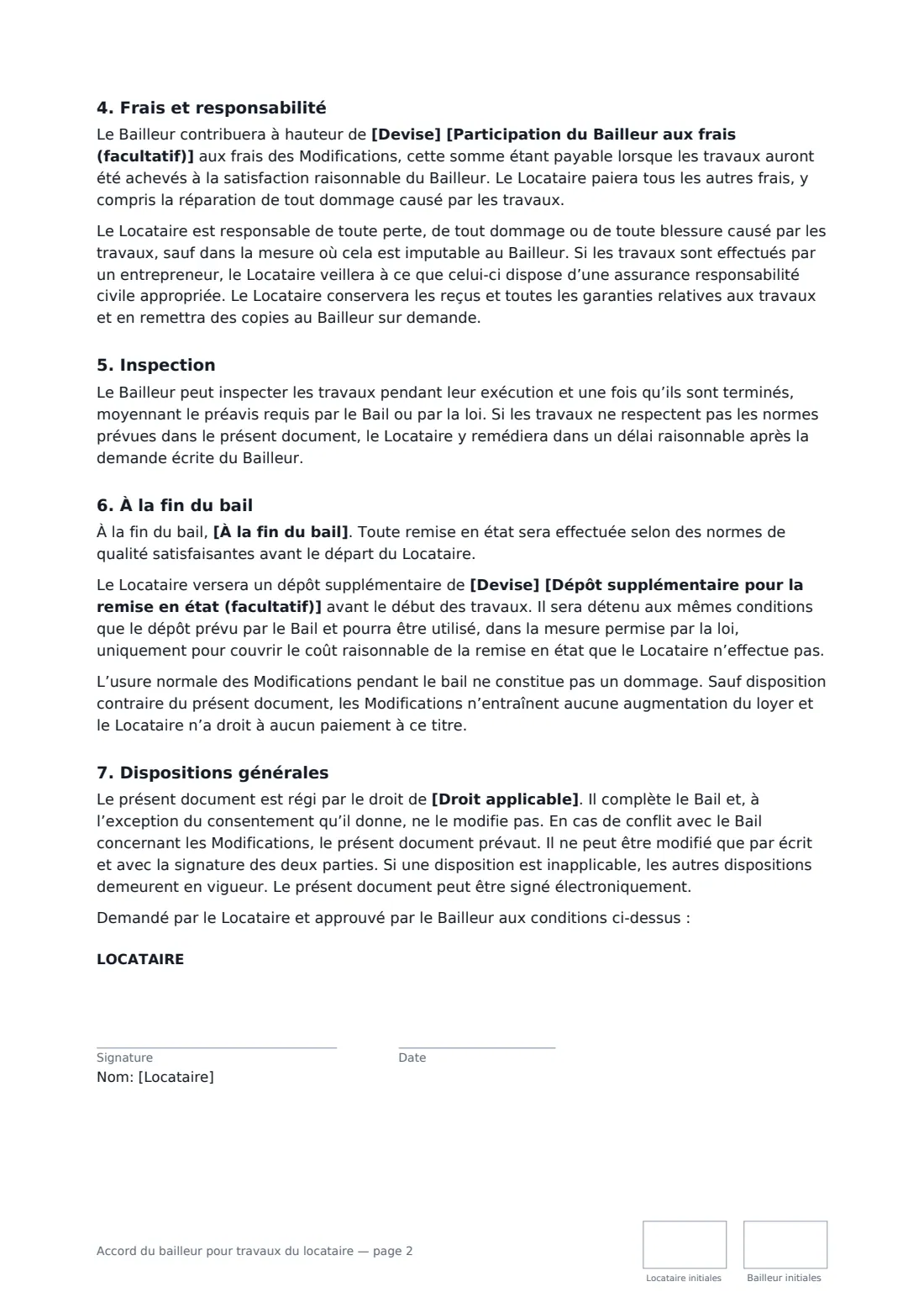 Accord du bailleur pour travaux du locataire — page 2 sur 3