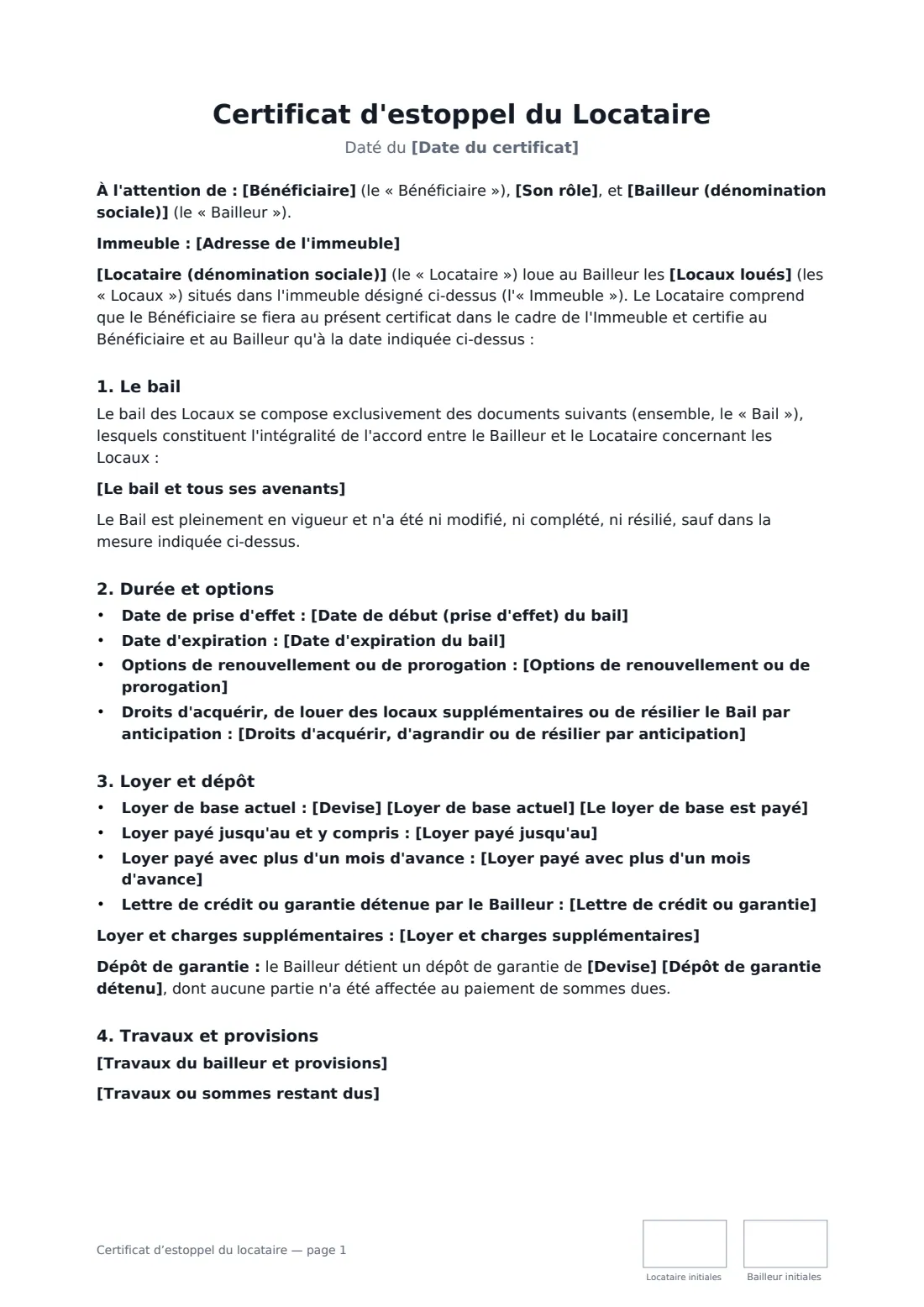 Certificat d’estoppel du locataire — page 1 sur 2