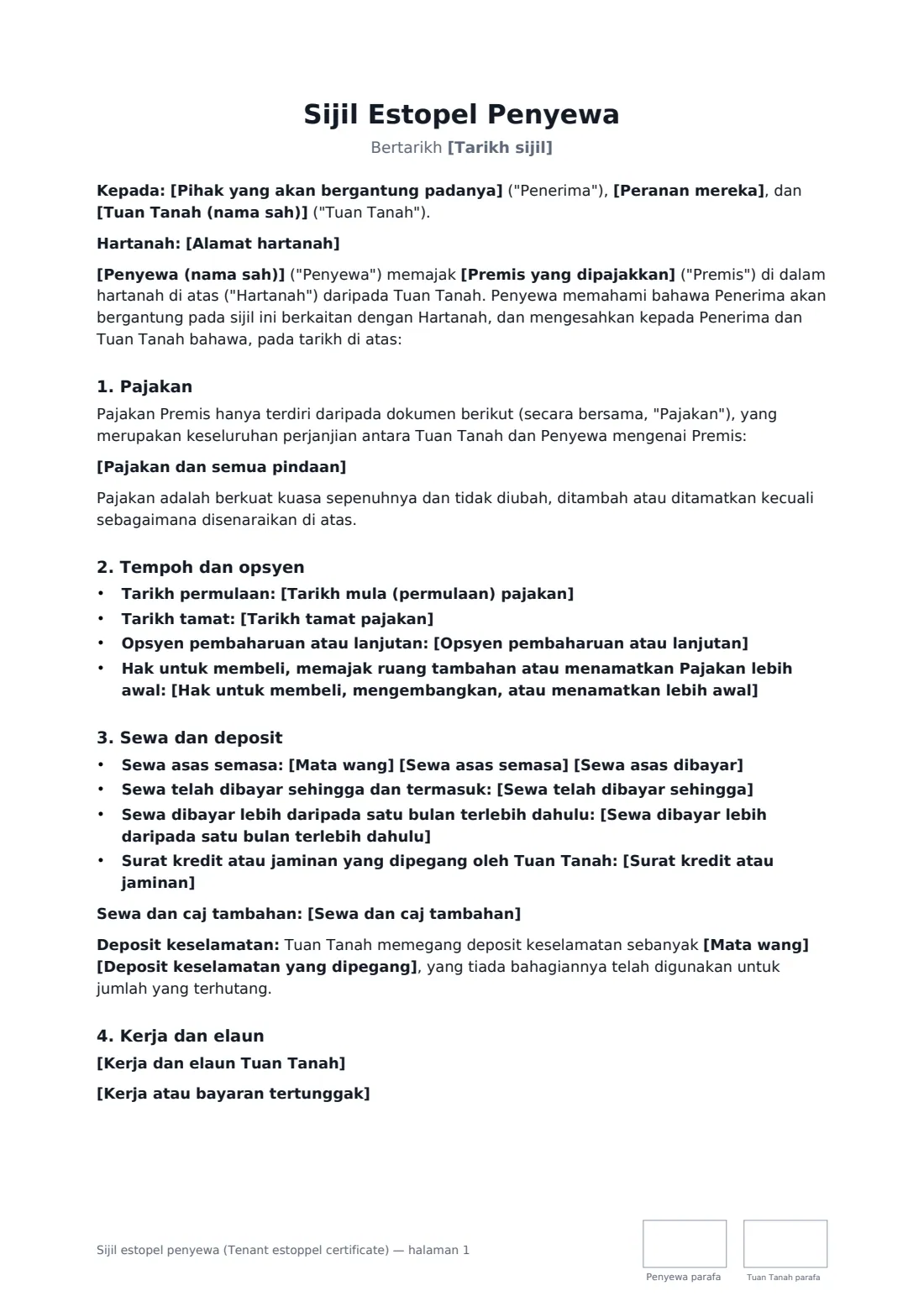 Sijil estopel penyewa (Tenant estoppel certificate) — halaman 1 daripada 3