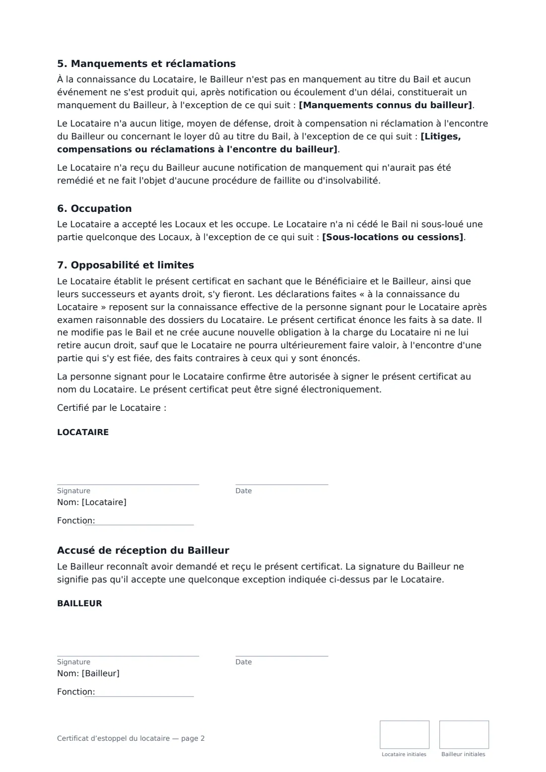 Certificat d’estoppel du locataire — page 2 sur 2
