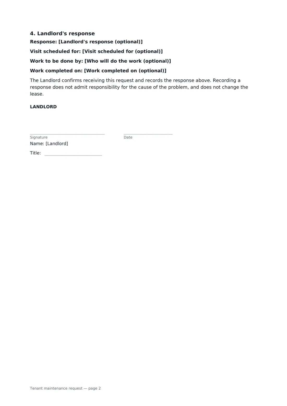Tenant maintenance request — page 2 of 2