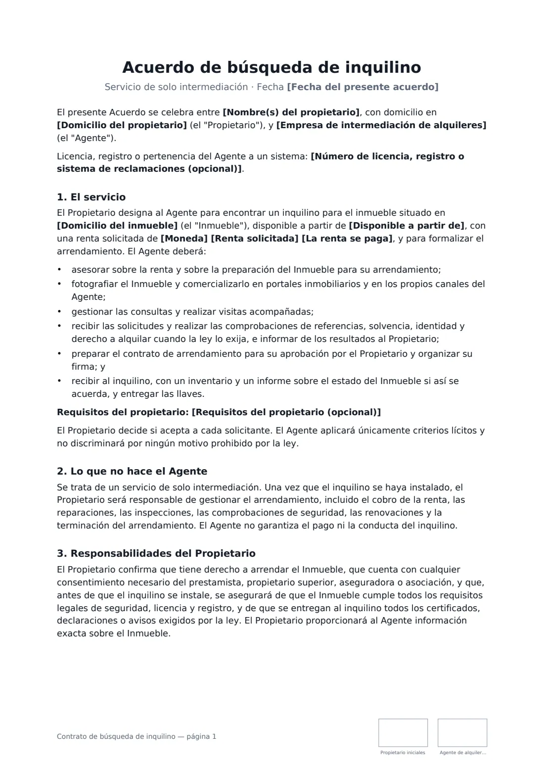 Contrato de búsqueda de inquilino: página 1 de 3