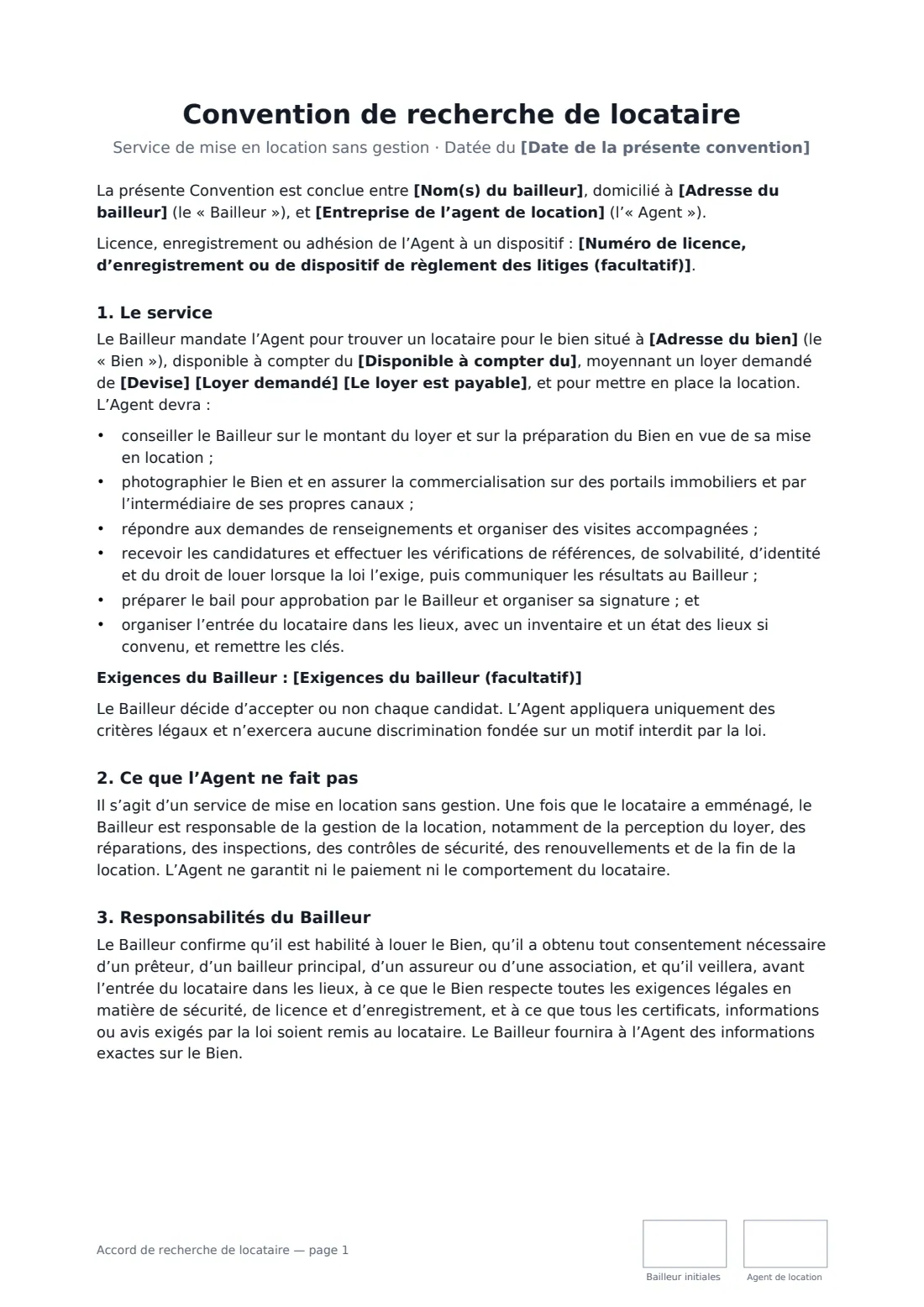 Accord de recherche de locataire — page 1 sur 3