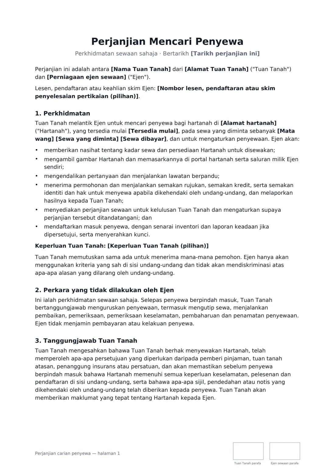 Perjanjian carian penyewa — halaman 1 daripada 3