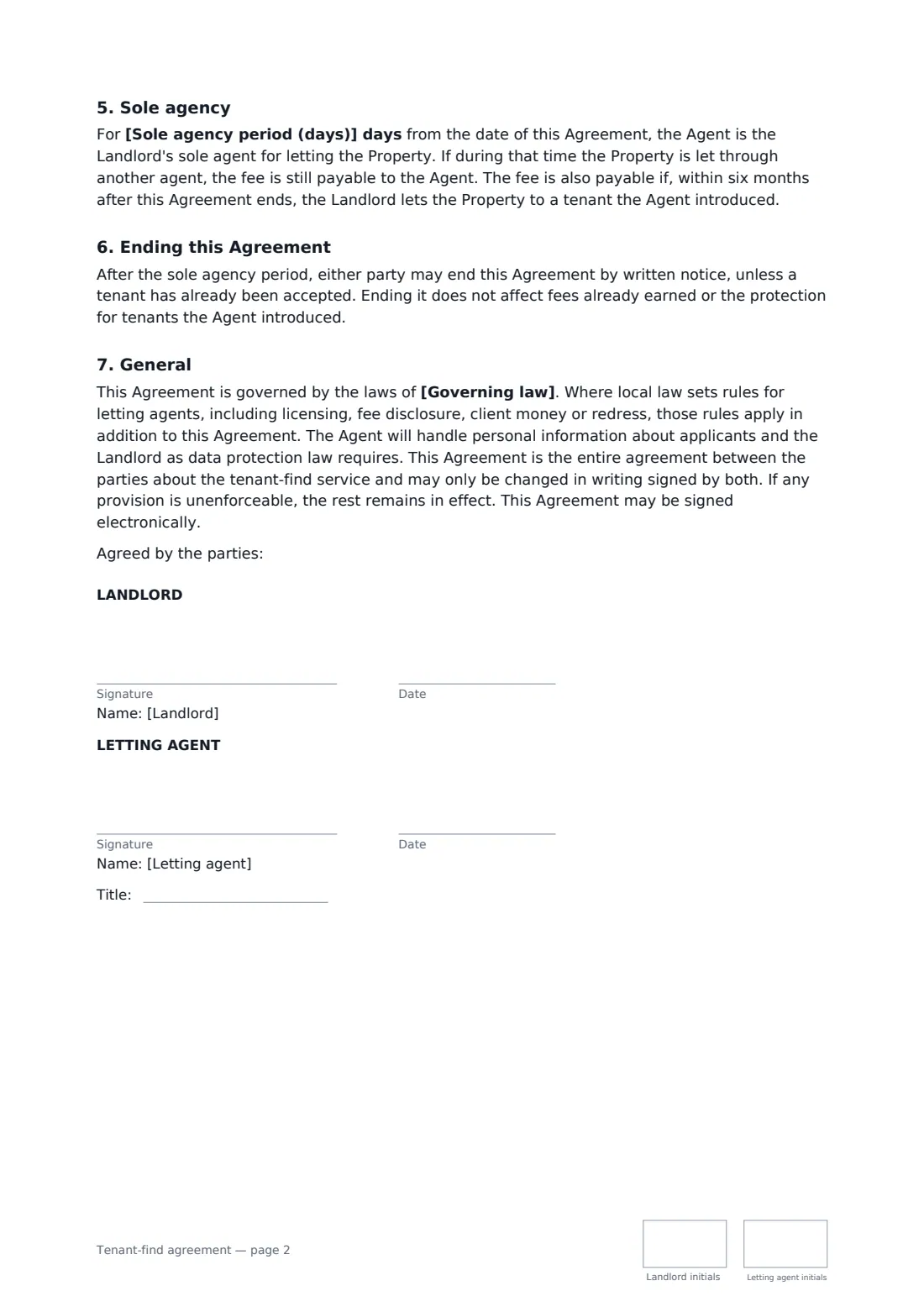 Tenant-find agreement — page 2 of 2