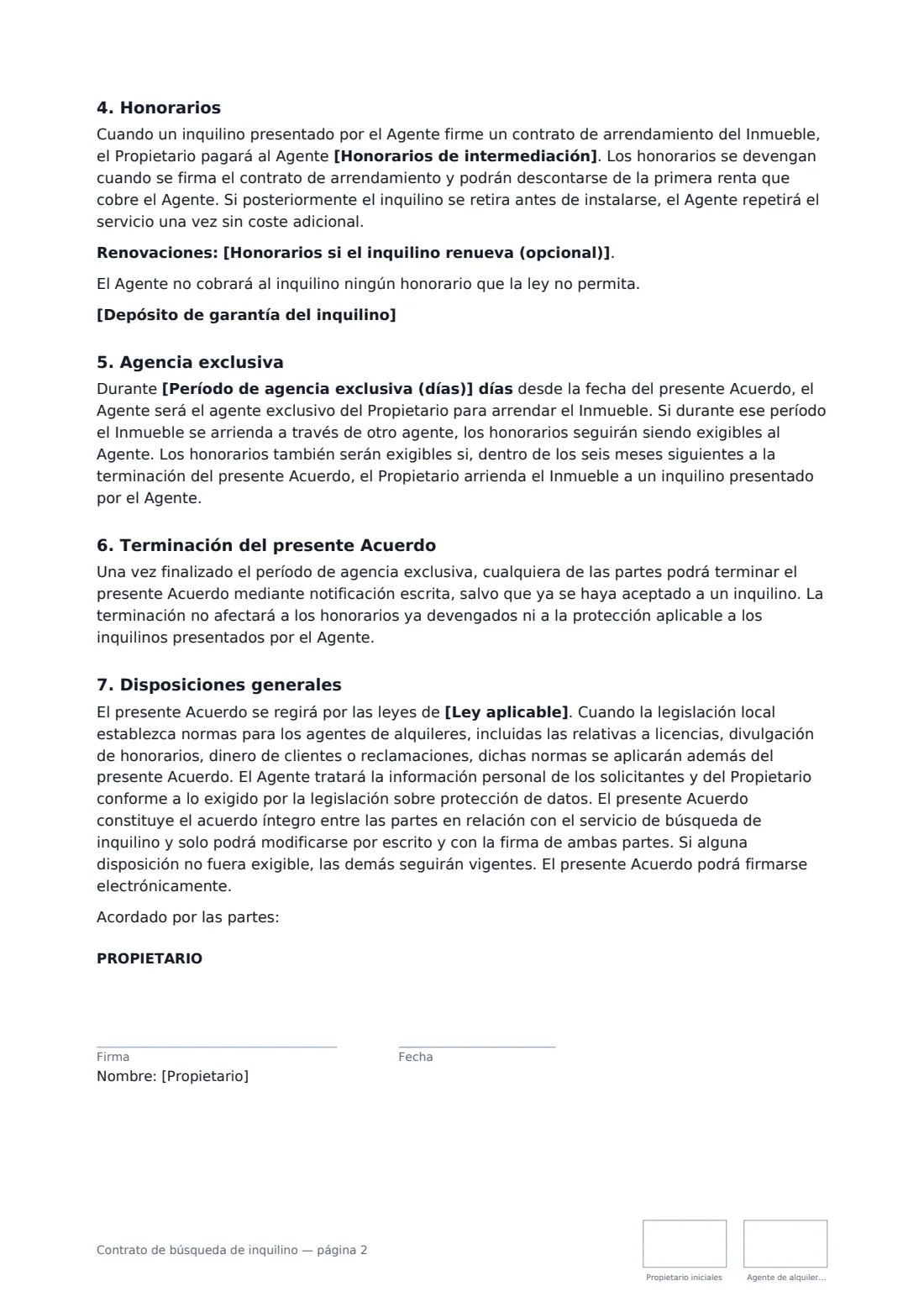 Contrato de búsqueda de inquilino: página 2 de 3