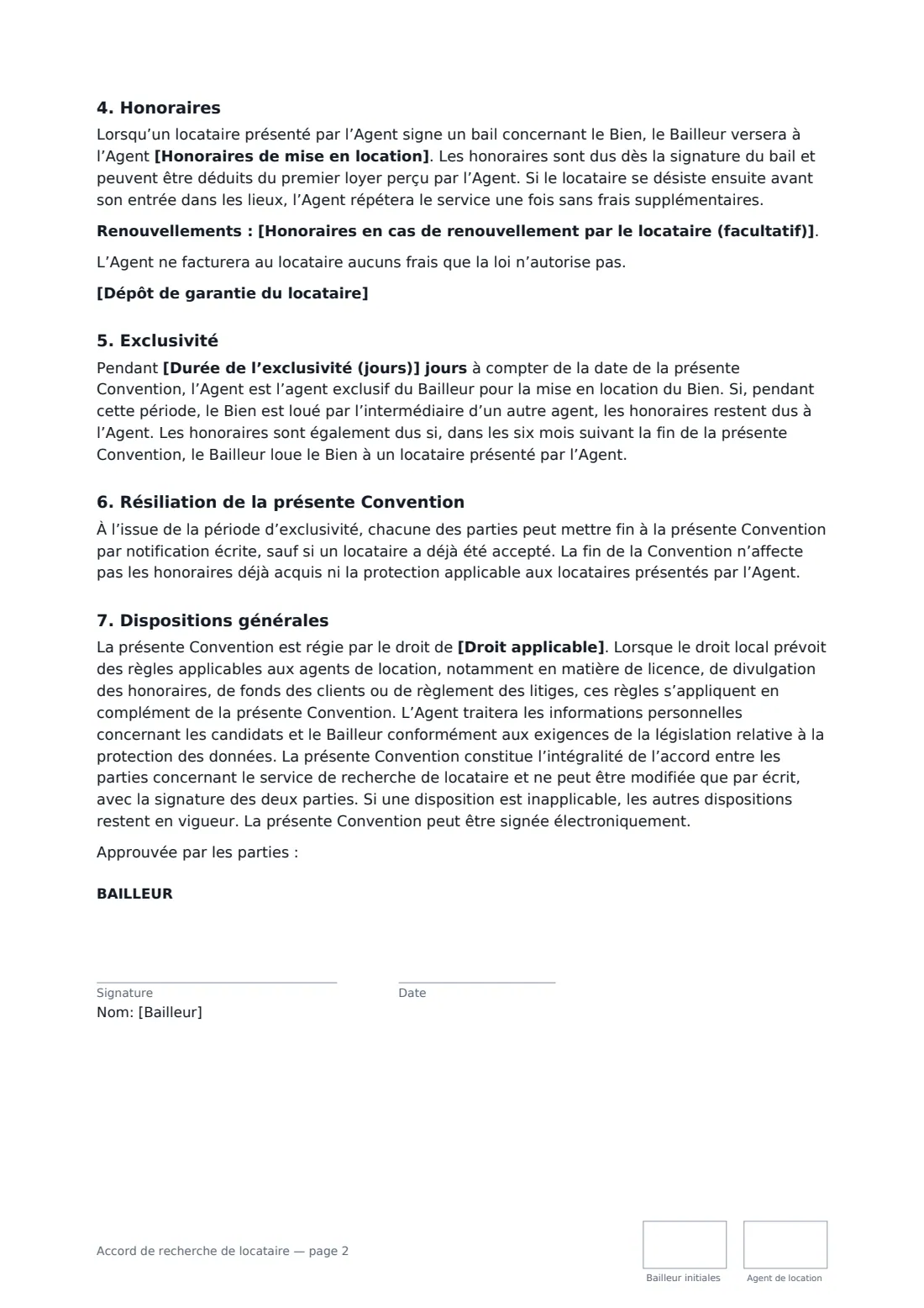 Accord de recherche de locataire — page 2 sur 3