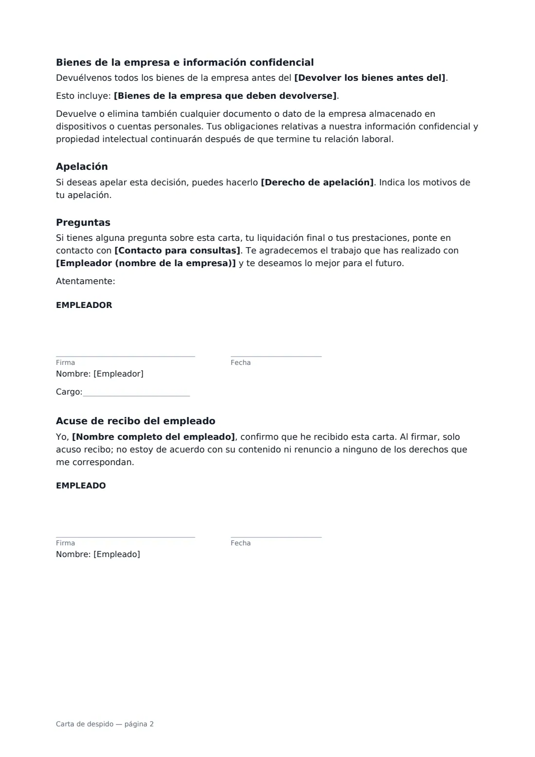 Carta de despido: página 2 de 2