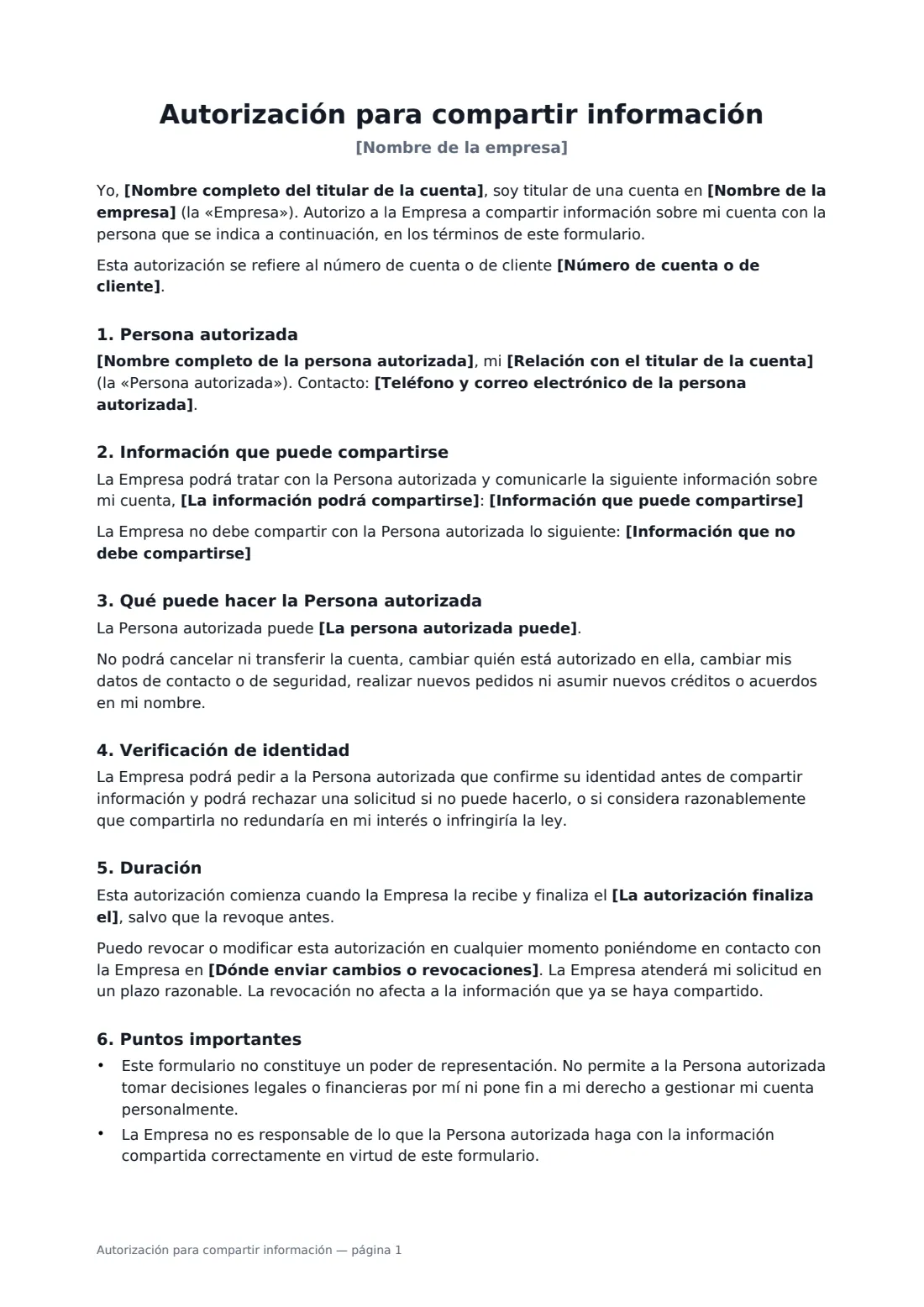 Autorización para compartir información: página 1 de 2
