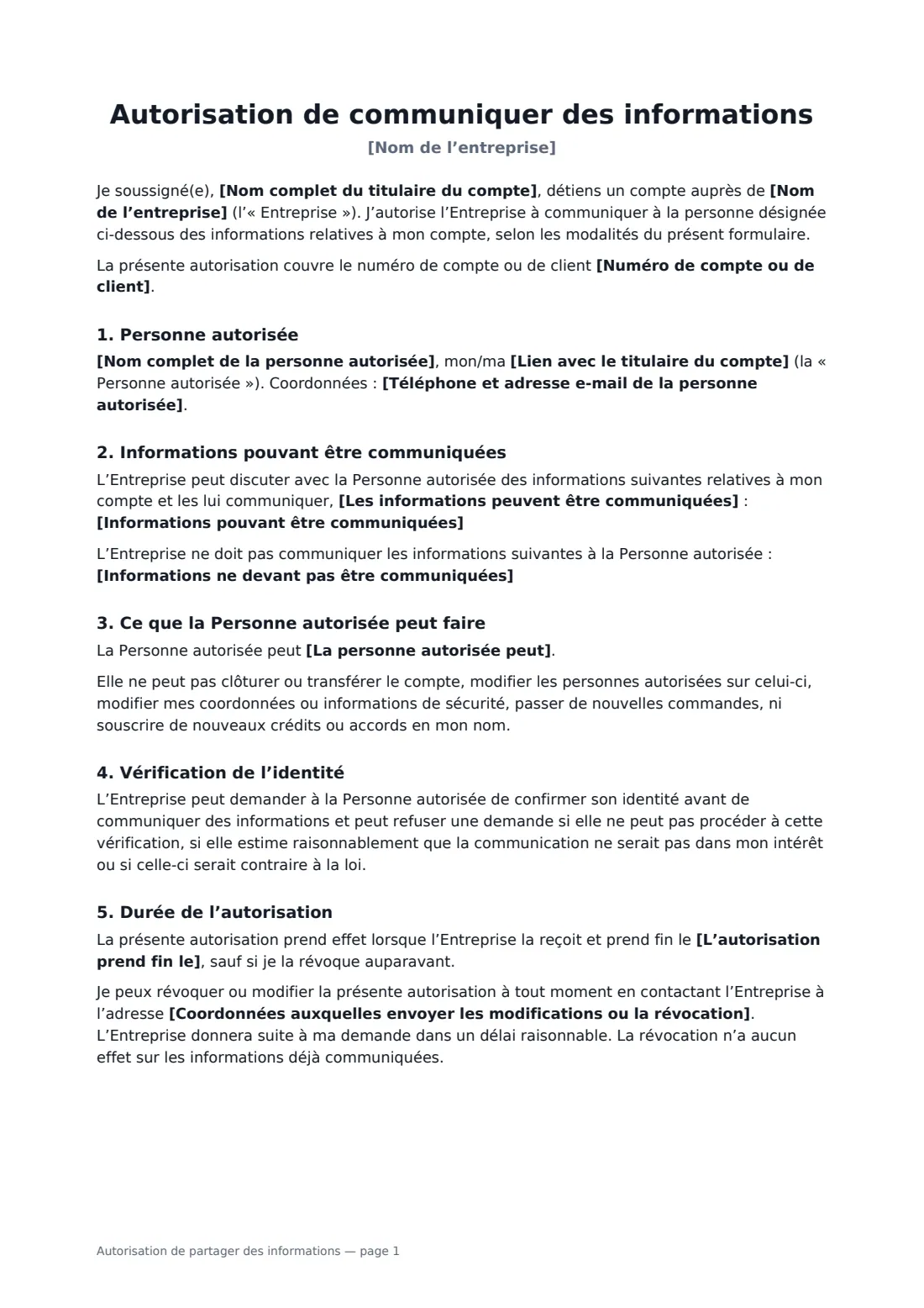 Autorisation de partager des informations — page 1 sur 2