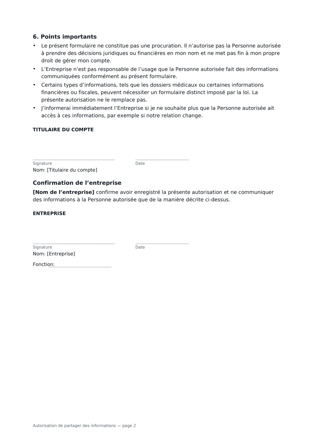 Autorisation de partager des informations — page 2 sur 2