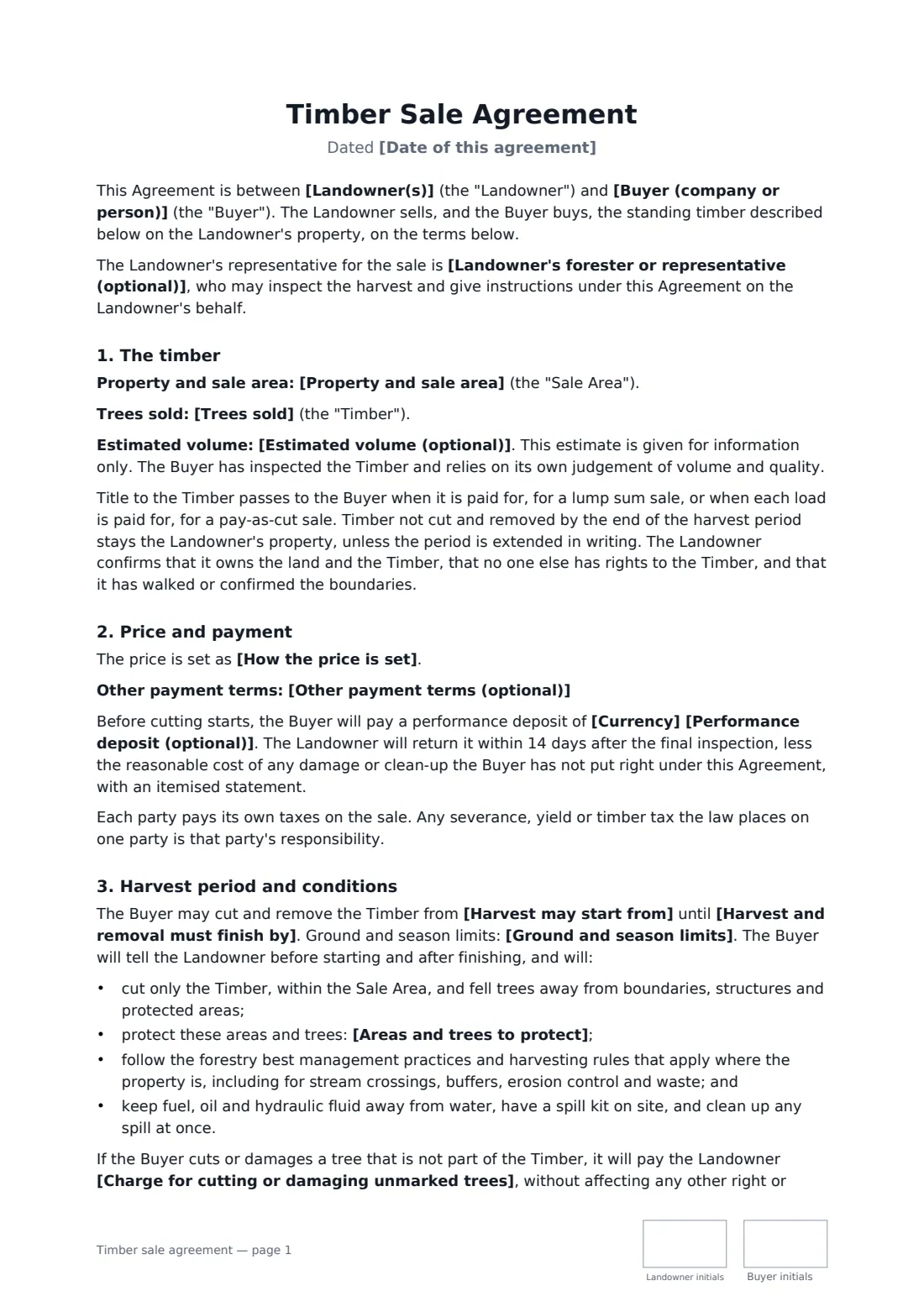 Timber sale agreement — page 1 of 3