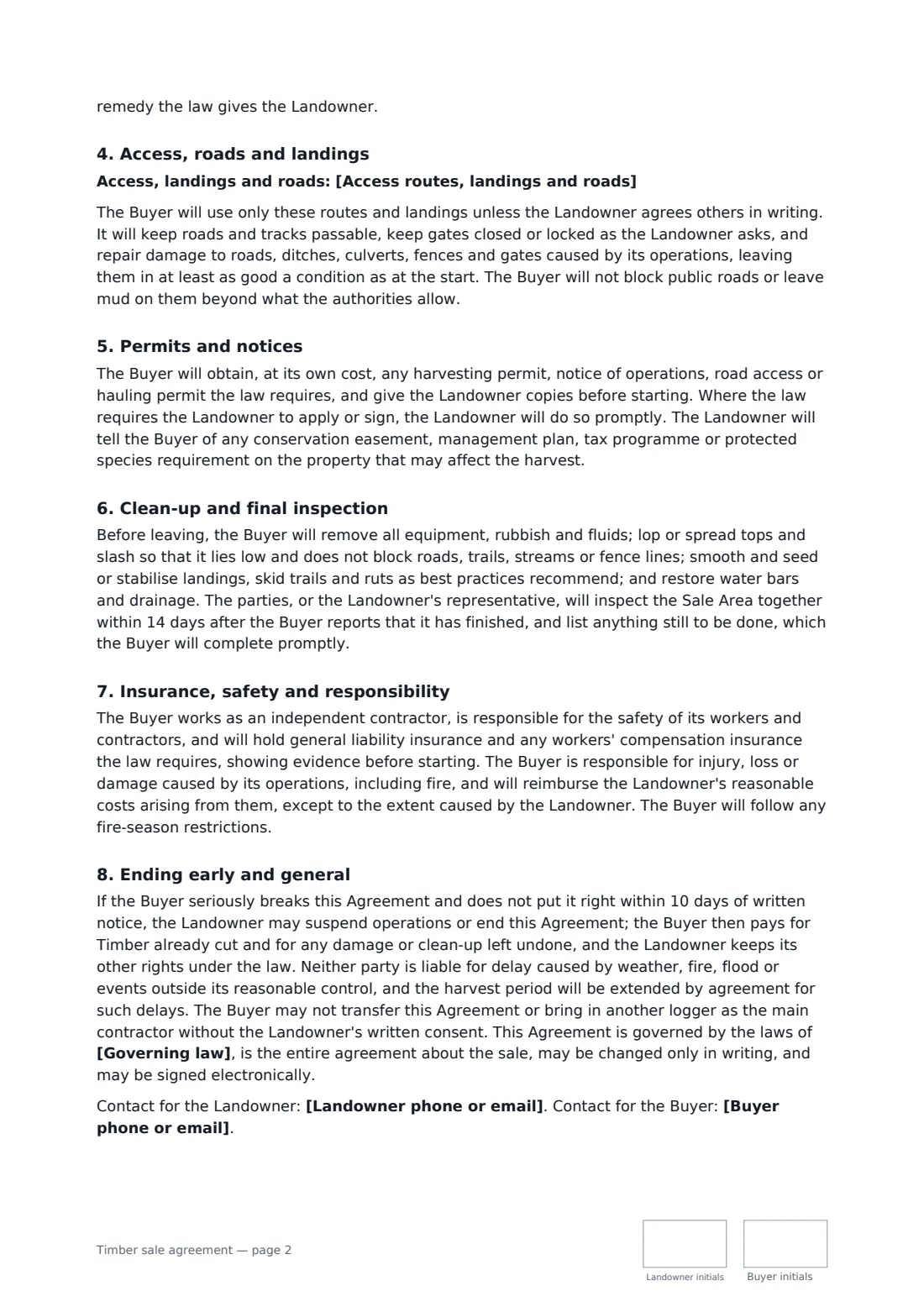 Timber sale agreement — page 2 of 3