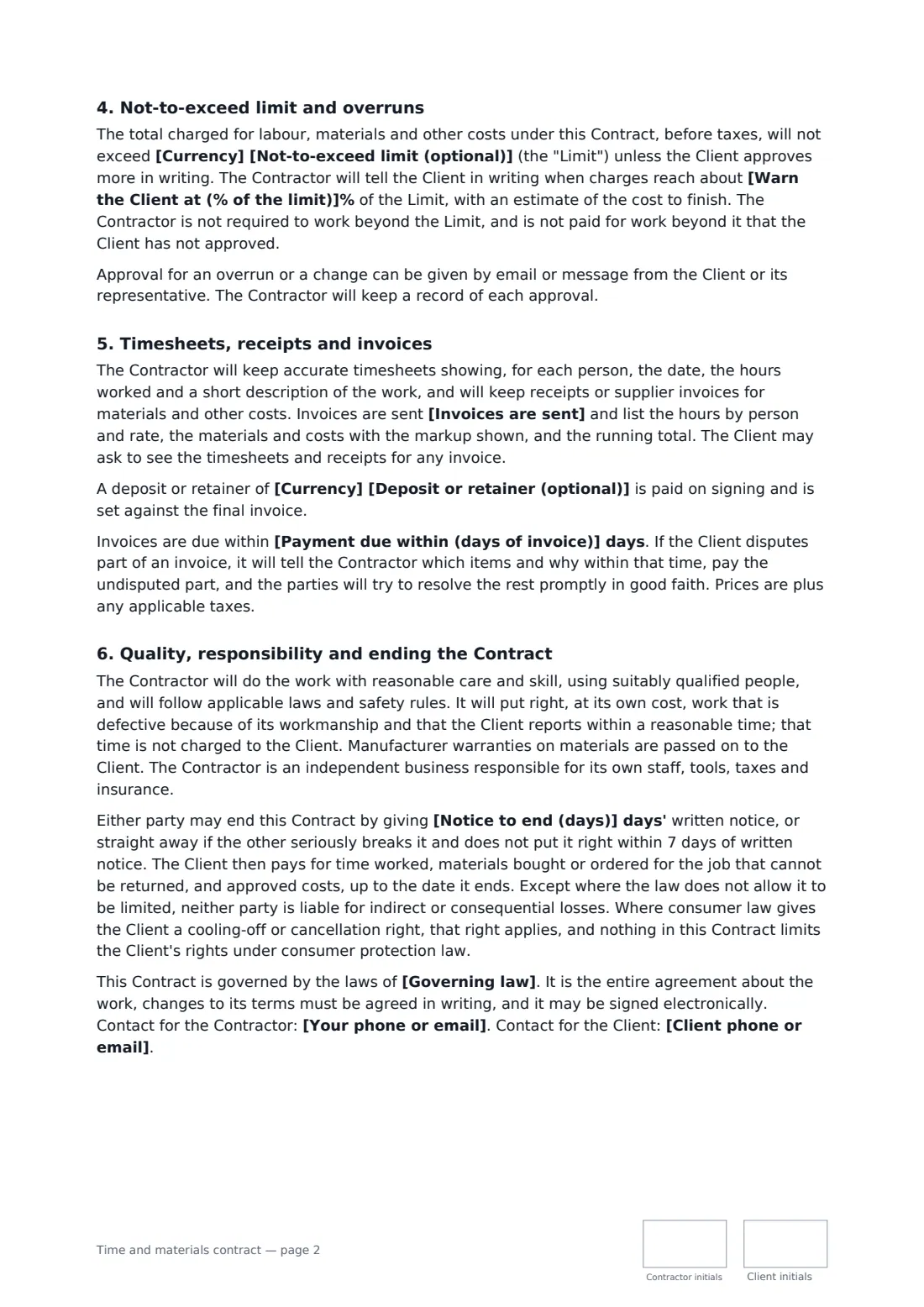 Time and materials contract — page 2 of 3