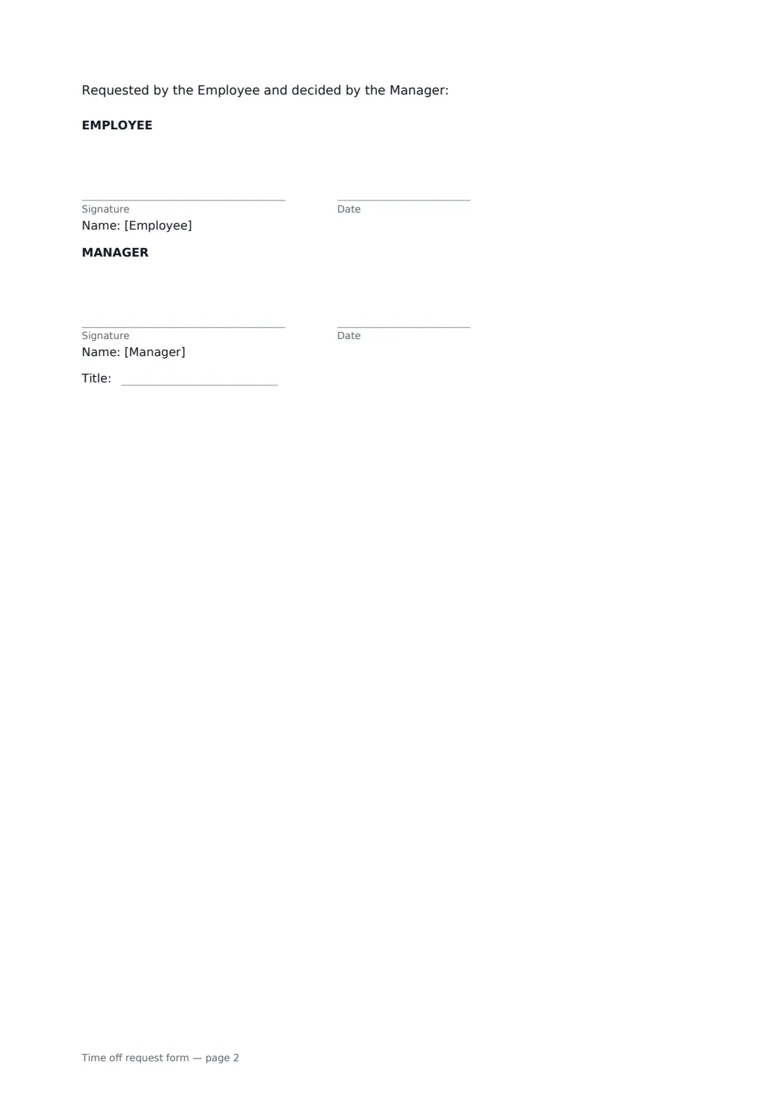 Time off request form — page 2 of 2