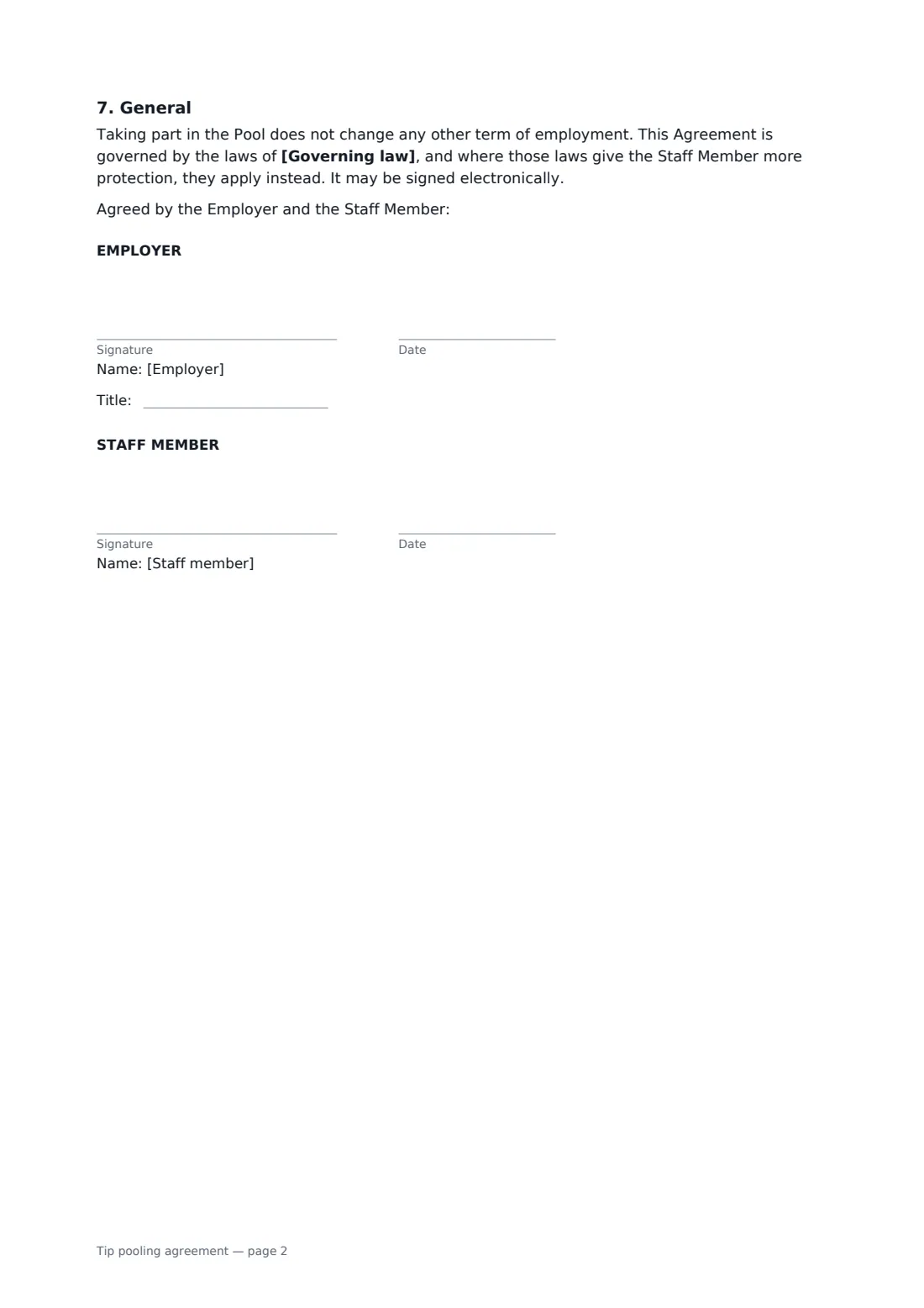 Tip pooling agreement — page 2 of 2