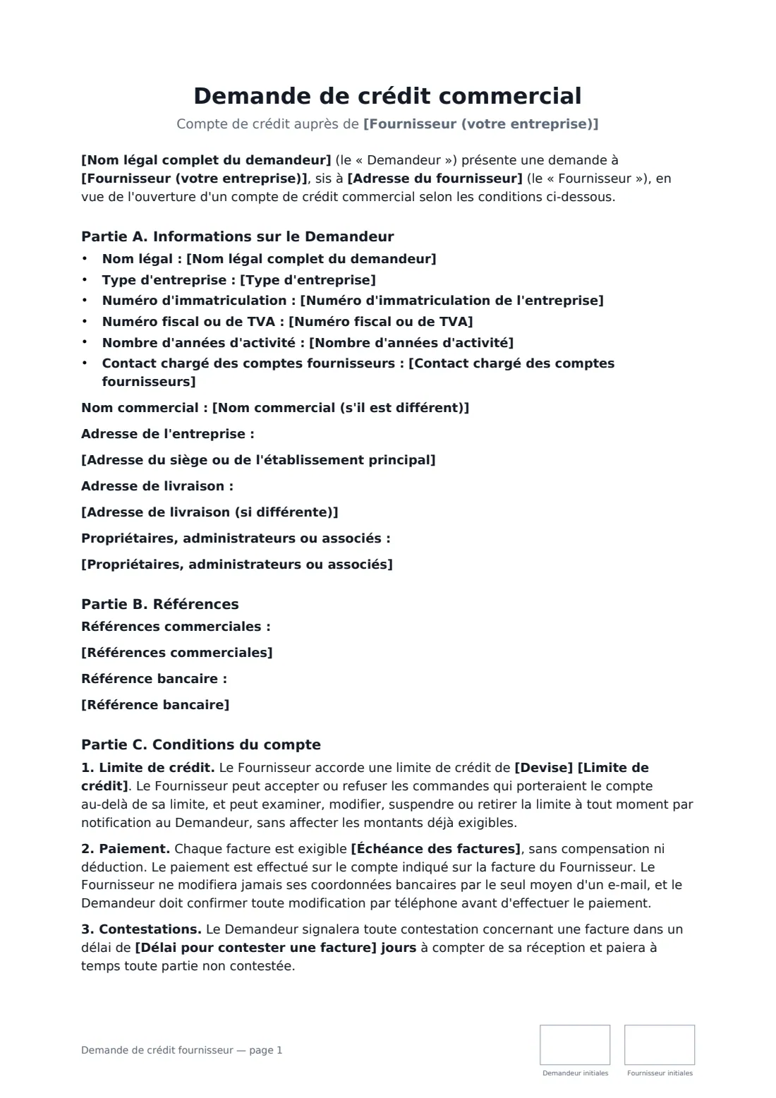 Demande de crédit fournisseur — page 1 sur 3