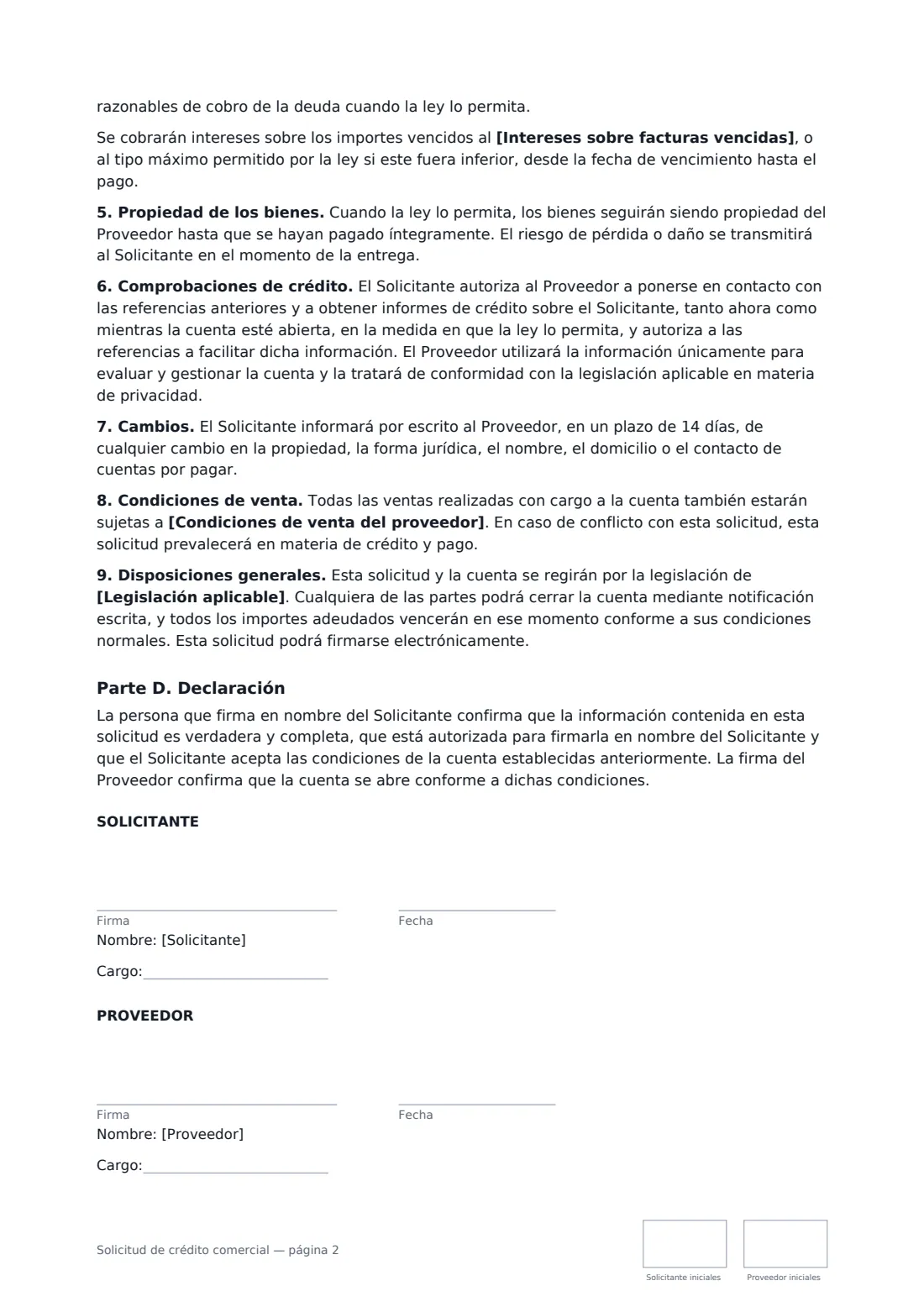 Solicitud de crédito comercial: página 2 de 2