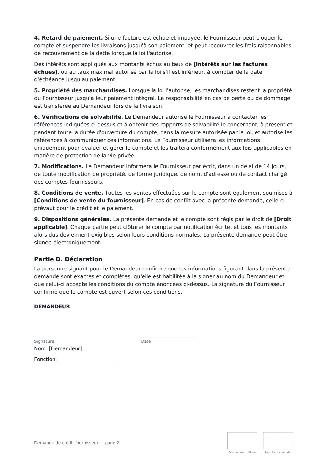 Demande de crédit fournisseur — page 2 sur 3