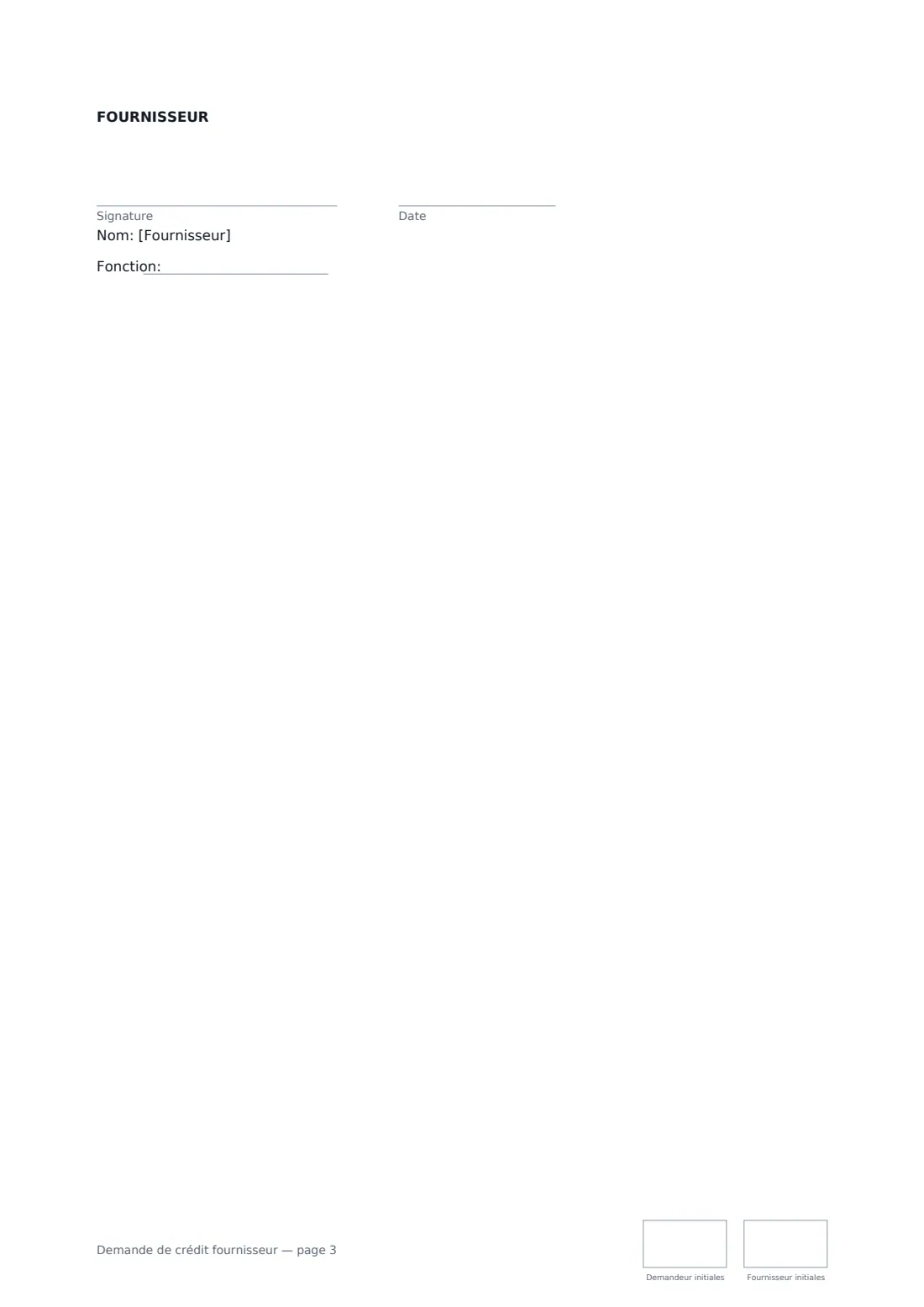 Demande de crédit fournisseur — page 3 sur 3