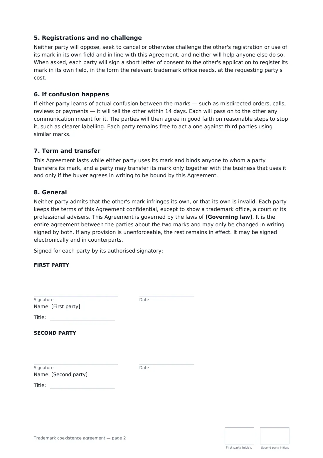 Trademark coexistence agreement — page 2 of 2