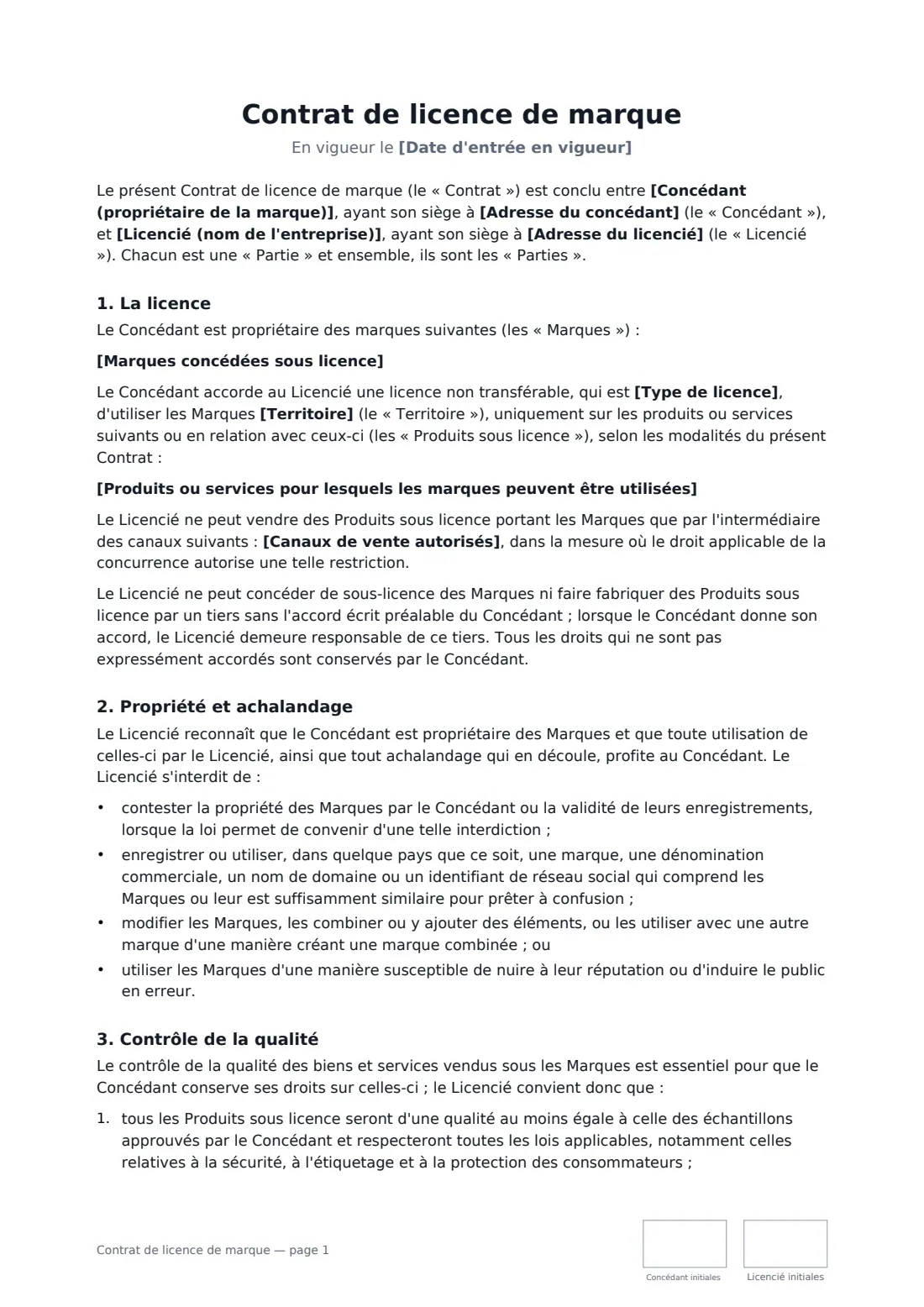Contrat de licence de marque — page 1 sur 4