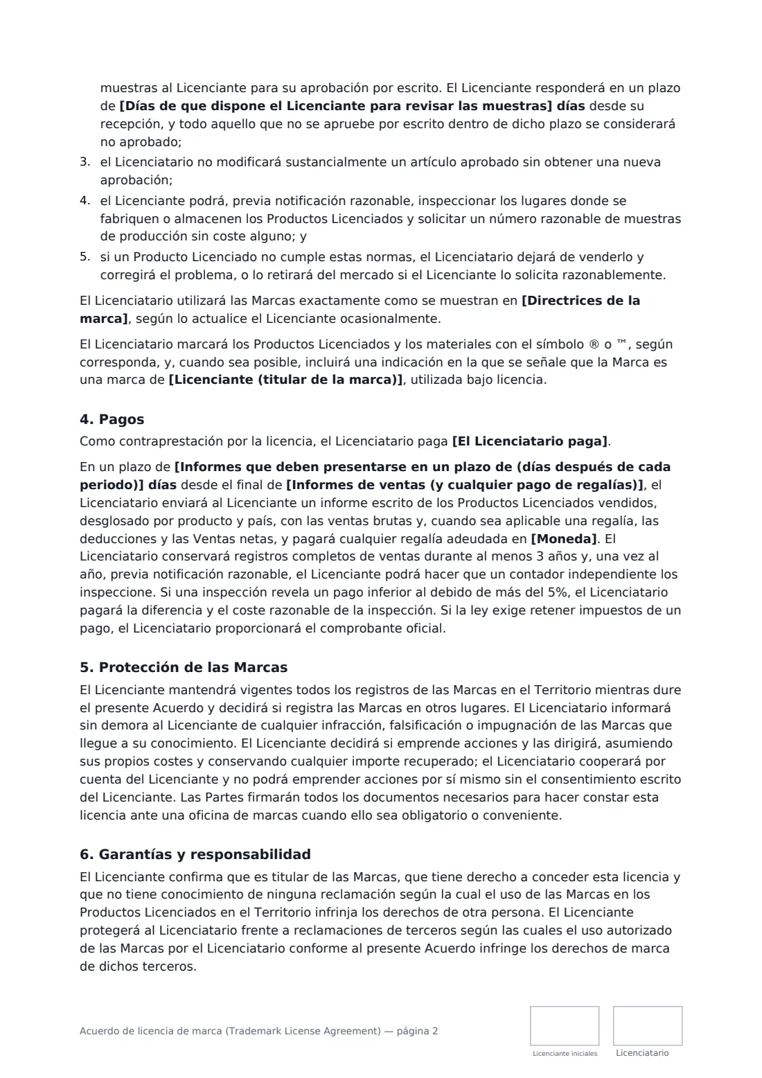 Acuerdo de licencia de marca (Trademark License Agreement): página 2 de 4
