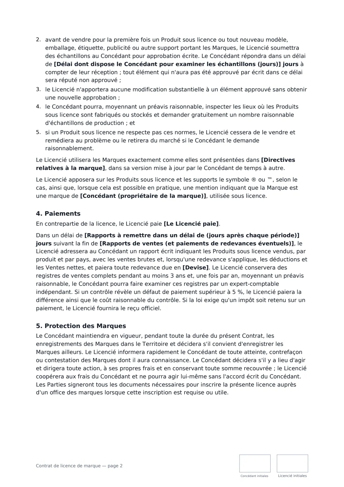 Contrat de licence de marque — page 2 sur 4